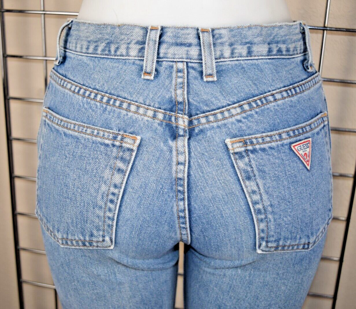 Vintage Guess Jeans Size 27 x 28 90s Blue Wash Slight Taper Zip Fly Made USA
