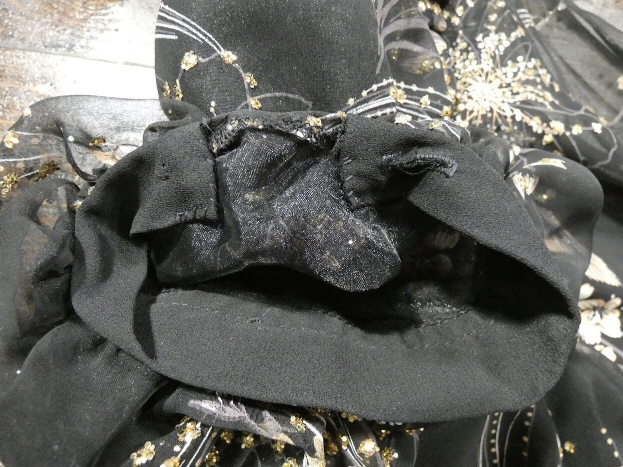 80s Vintage CONNECTIONS Black Puff Sleeve Silver Gold Glitter Dress ILGWU Small