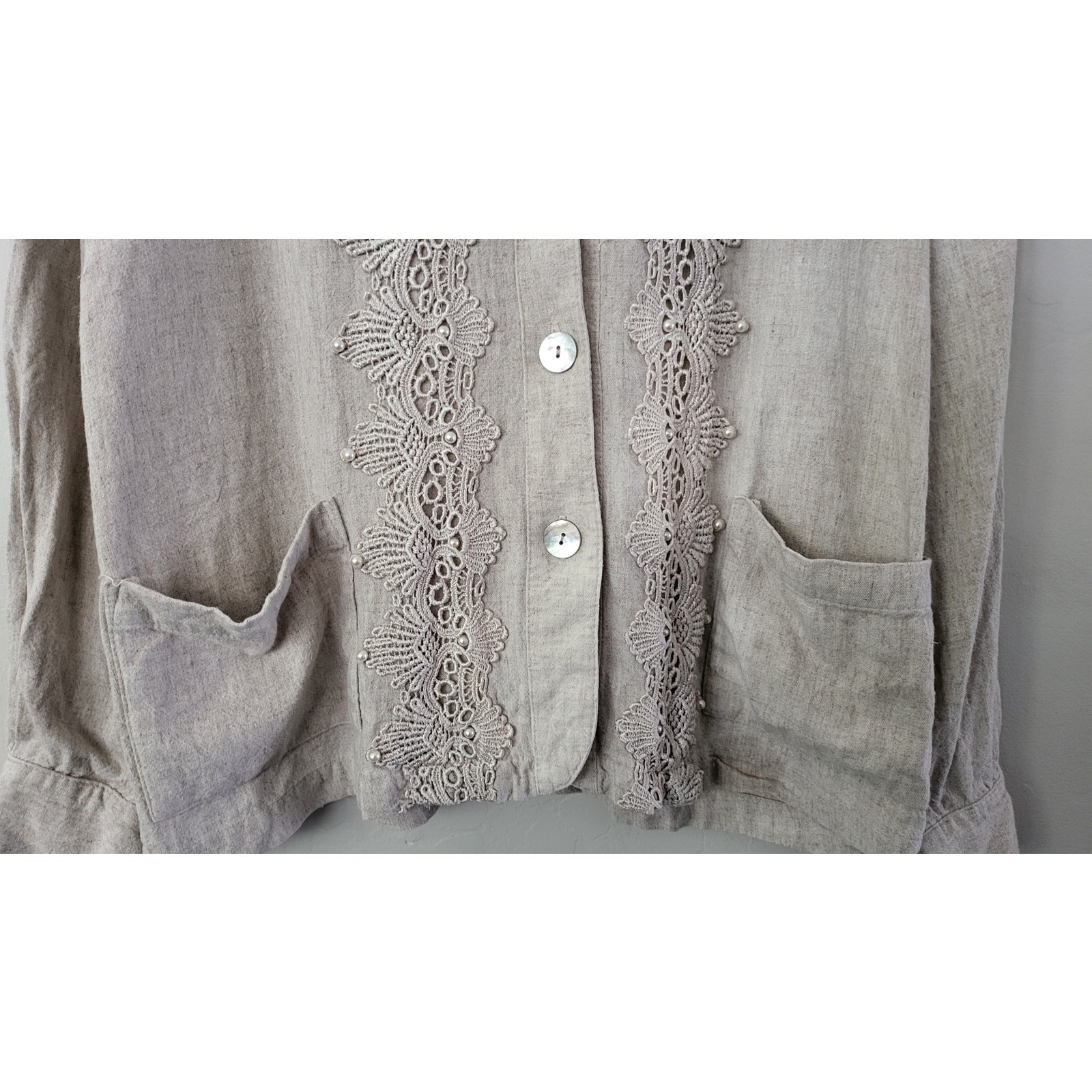 Saint Germain Paris Linen Lace Blouse Medium Cottagecore Boho Rodeo Westernwear