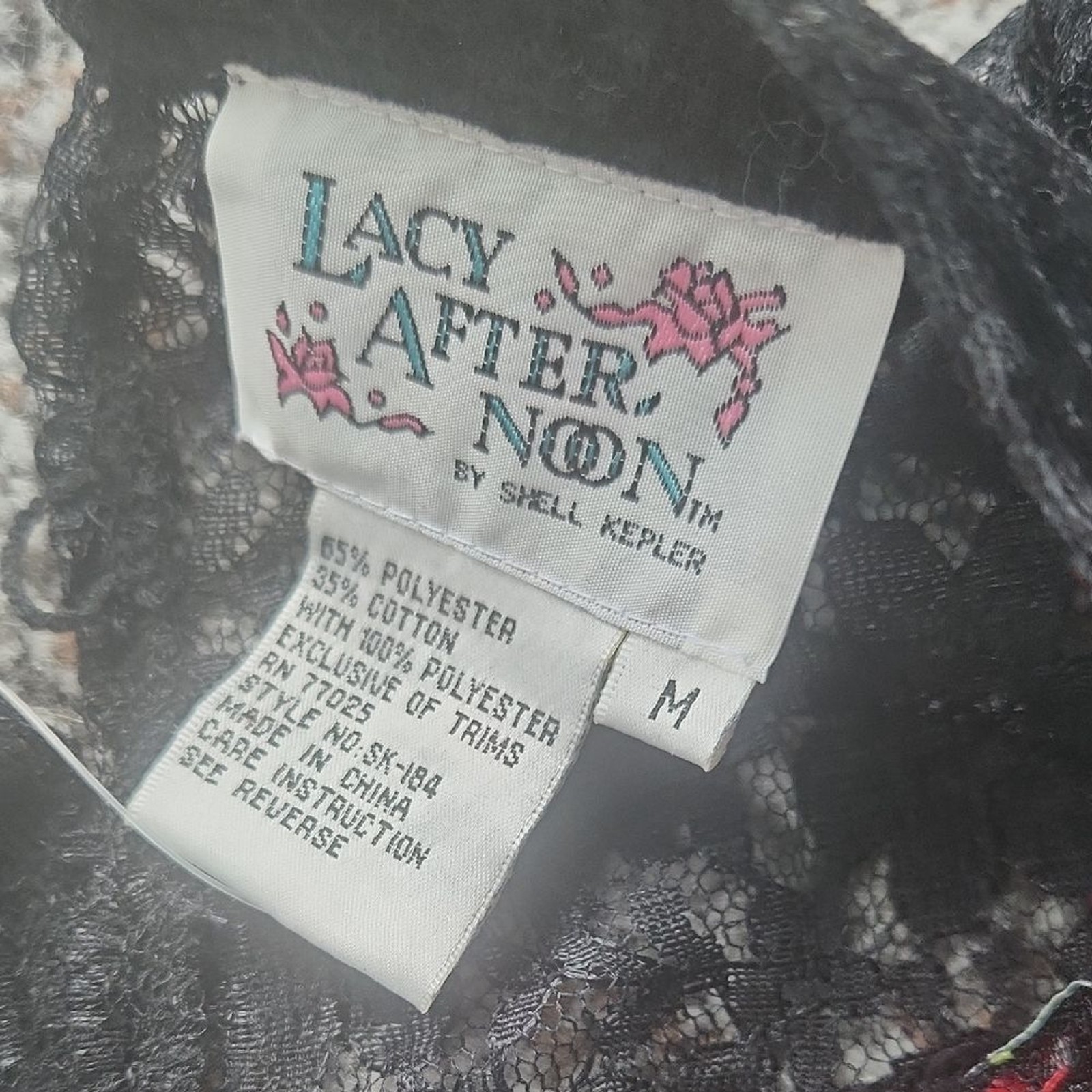 Vintage Lacy Afternoon by Shell Kepler Rose Skirt & Top Set Black Red Medium