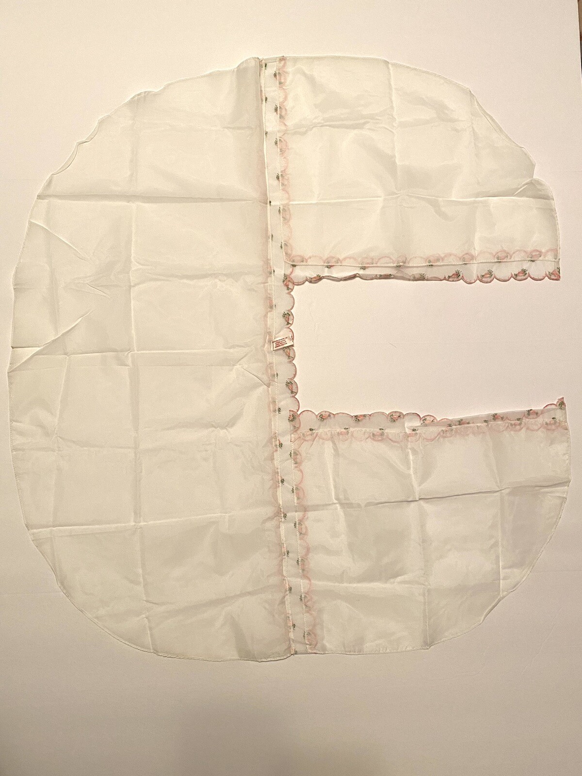 Vintage Kleinert’s White Crepe Bed Cape Pink Floral Embroidery Scalloped Edges