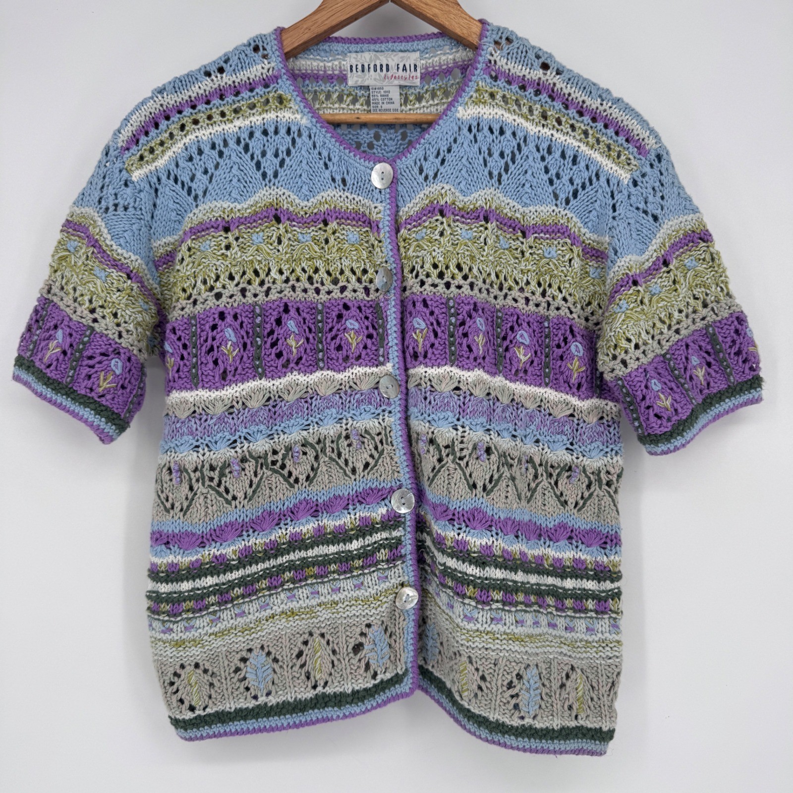 Vintage Bedford Fair Lifestyles Knit Cardigan Small S Grannycore Floral Pastel