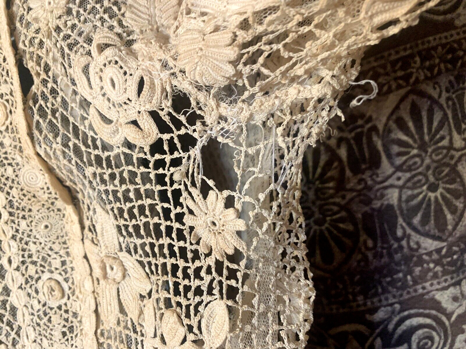 Antique Edwardian Irish Crochet Lace Blouse With High Collar Collectable