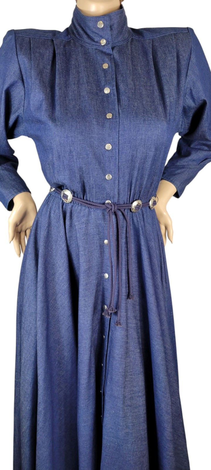 Vintage Choon California Denim Ranch Western Concho Belted Shirt Dress Duster 10