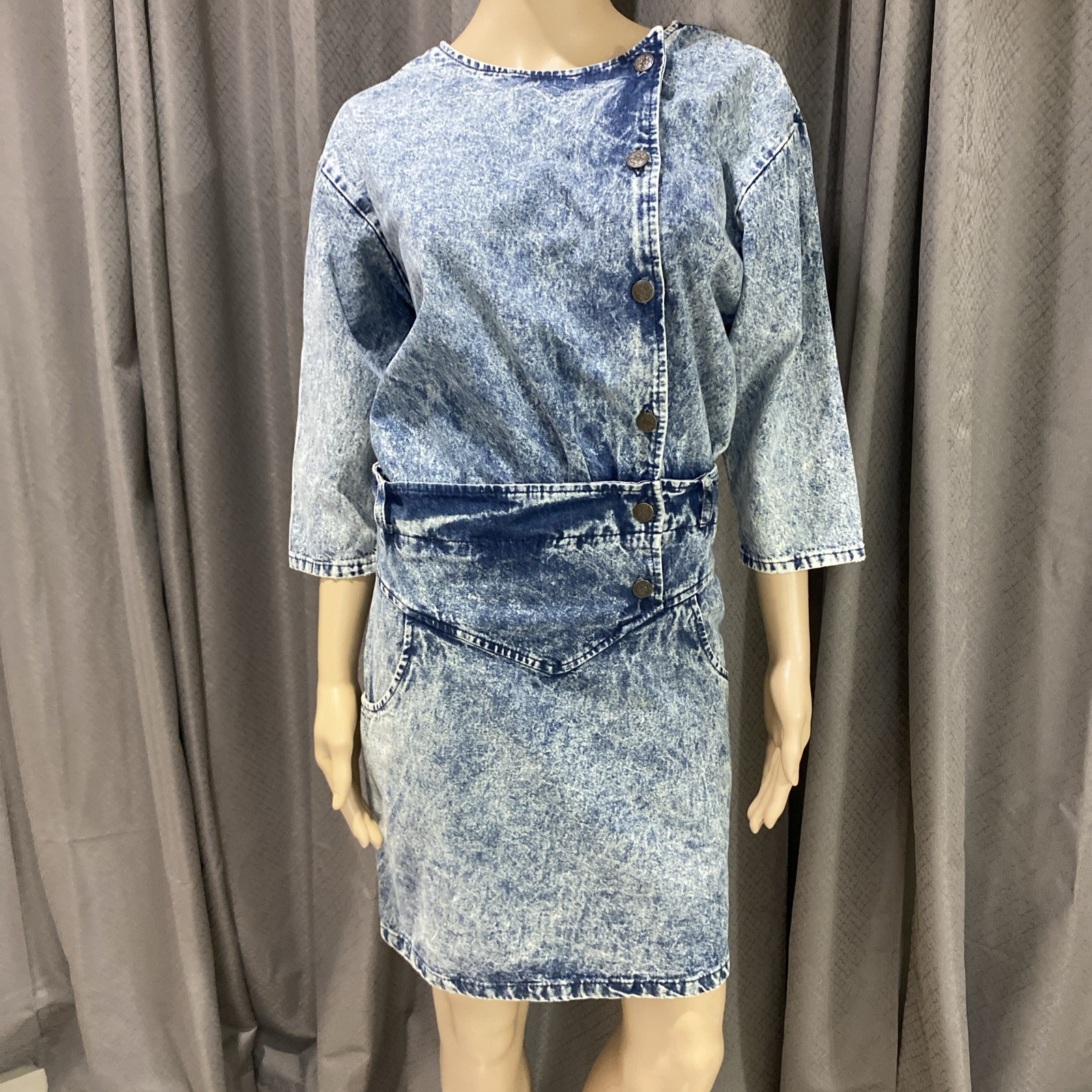 Vintage Landon West 1980s Blue Denim Shirt Dress 100% Cotton Size 7/8
