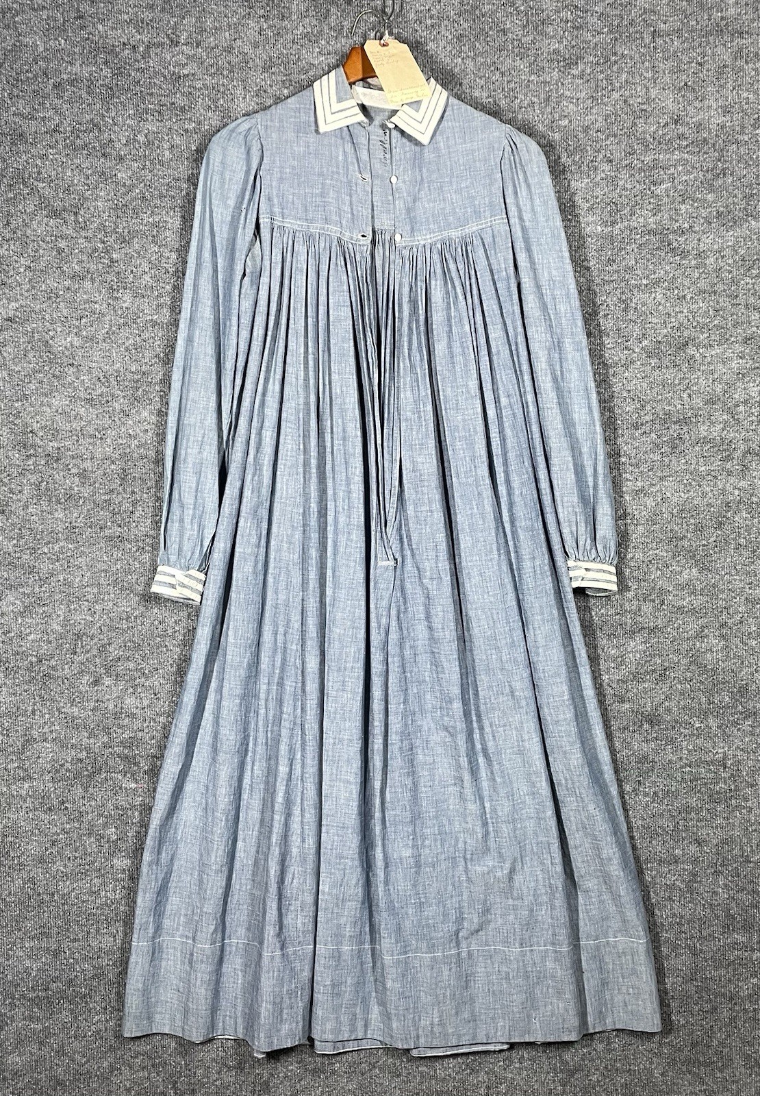 Antique 1800s Chambray Dress Womens Nurse Uniform Selvedge Workwear Denim 1890