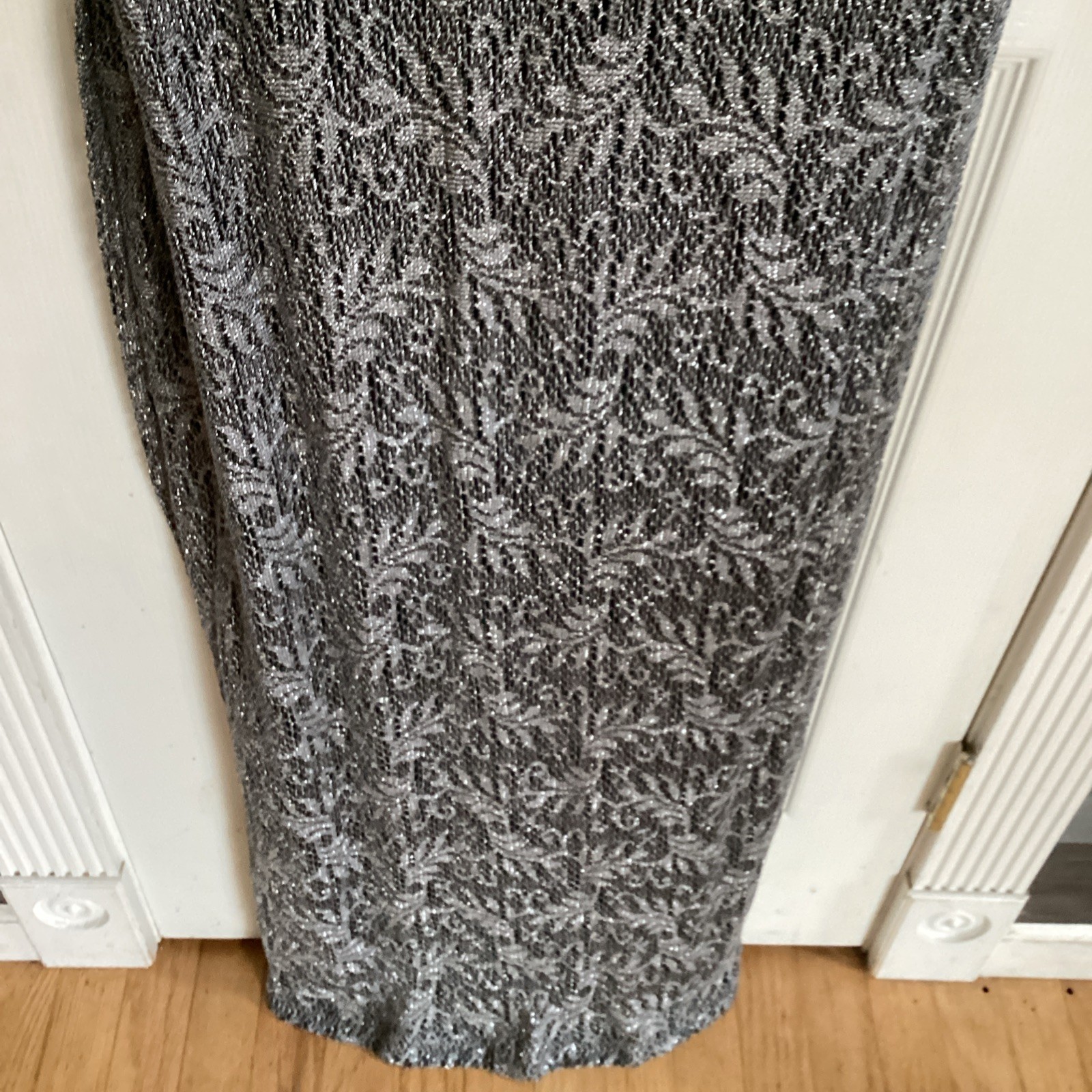 Vtg Jessica Howard Metallic Silver And Black Lace Maxi Dress Size 14 NWT