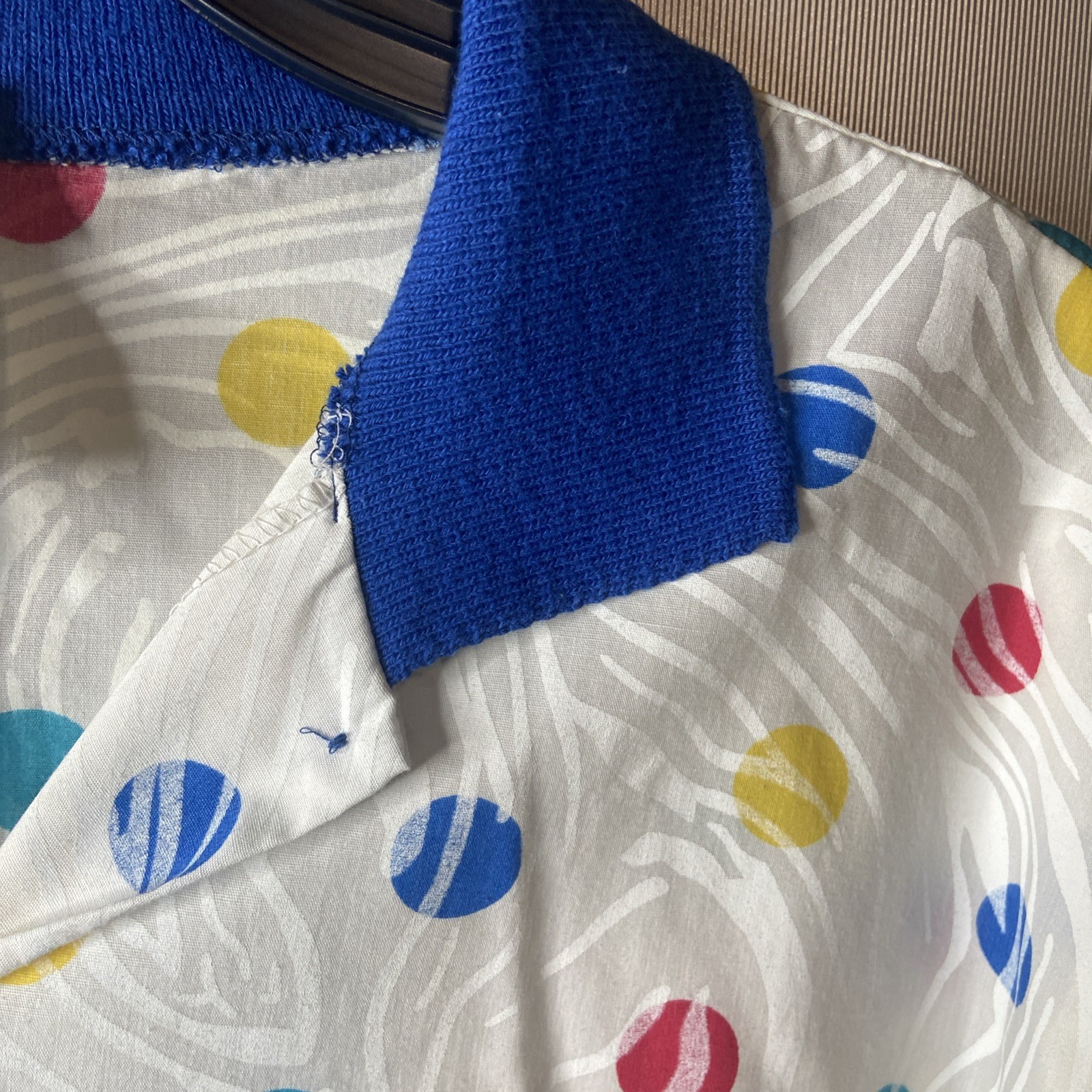 Vintage 14th Place California Size 14 Short Sleeve Knit Collar Blouse Polka Dots