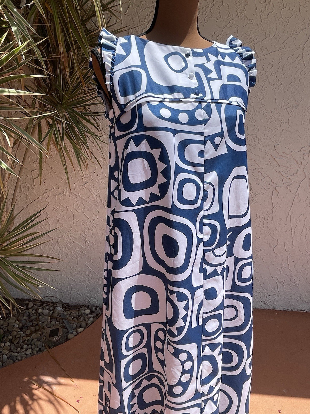 Vintage 1960s/70s Liberty House HAWAIIAN Maxi Dress Geometric TIKI Muumuu