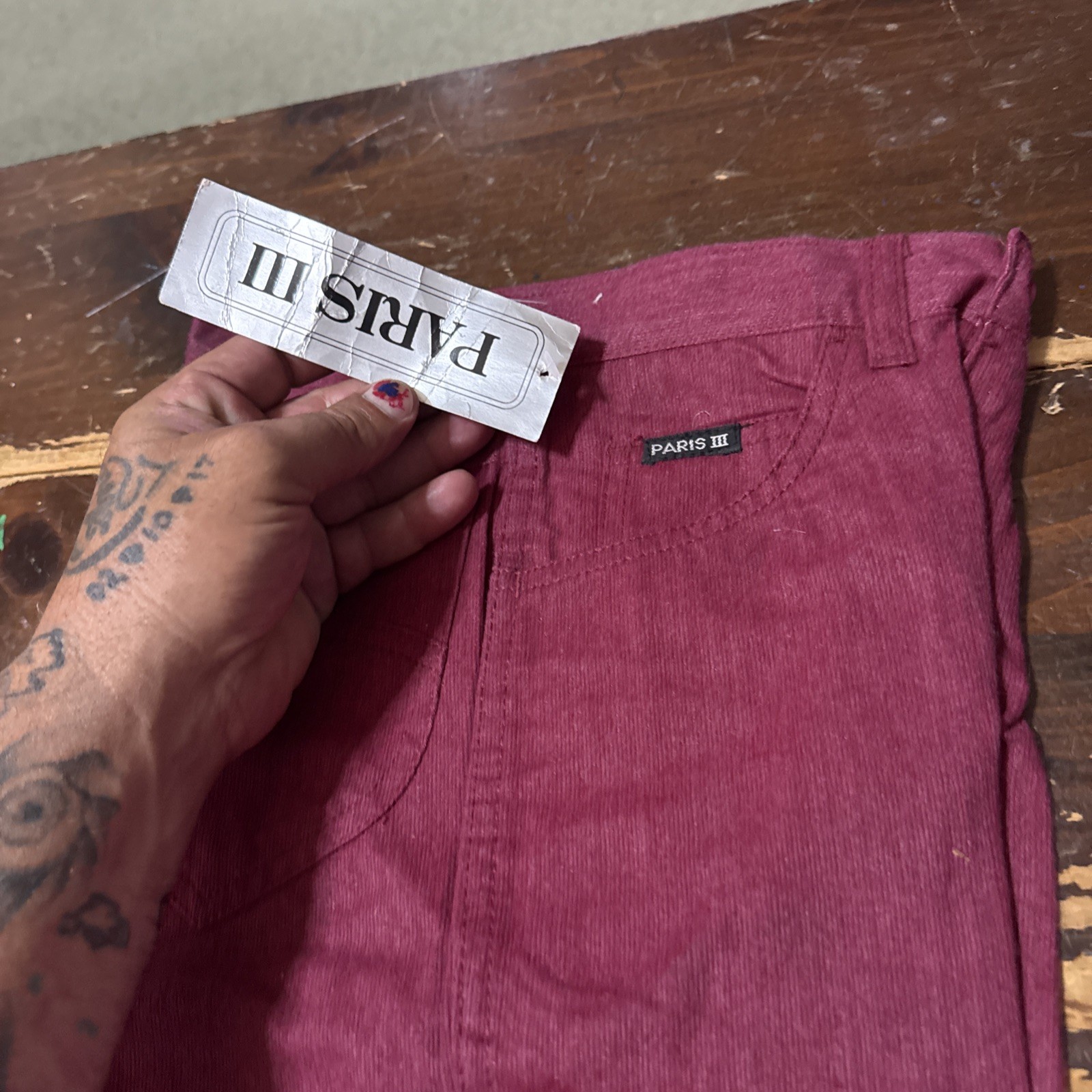 VTG 70’s 80’s PARIS 111 DEADSTOCK DENIM JEANS MAROON DEEP RED W/ TAGS SIZE 3 NOS