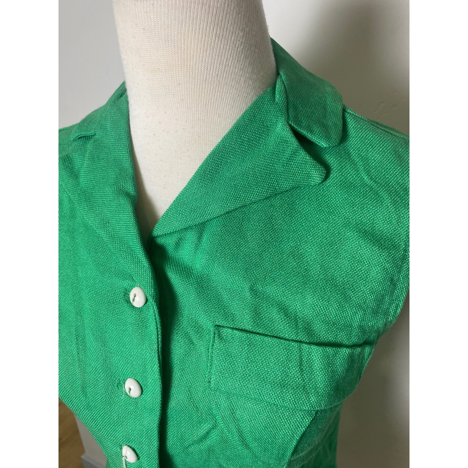 Vintage 60s Green Sleeveless Button Down Tunic Vest Mod Deadstock NWT Retro