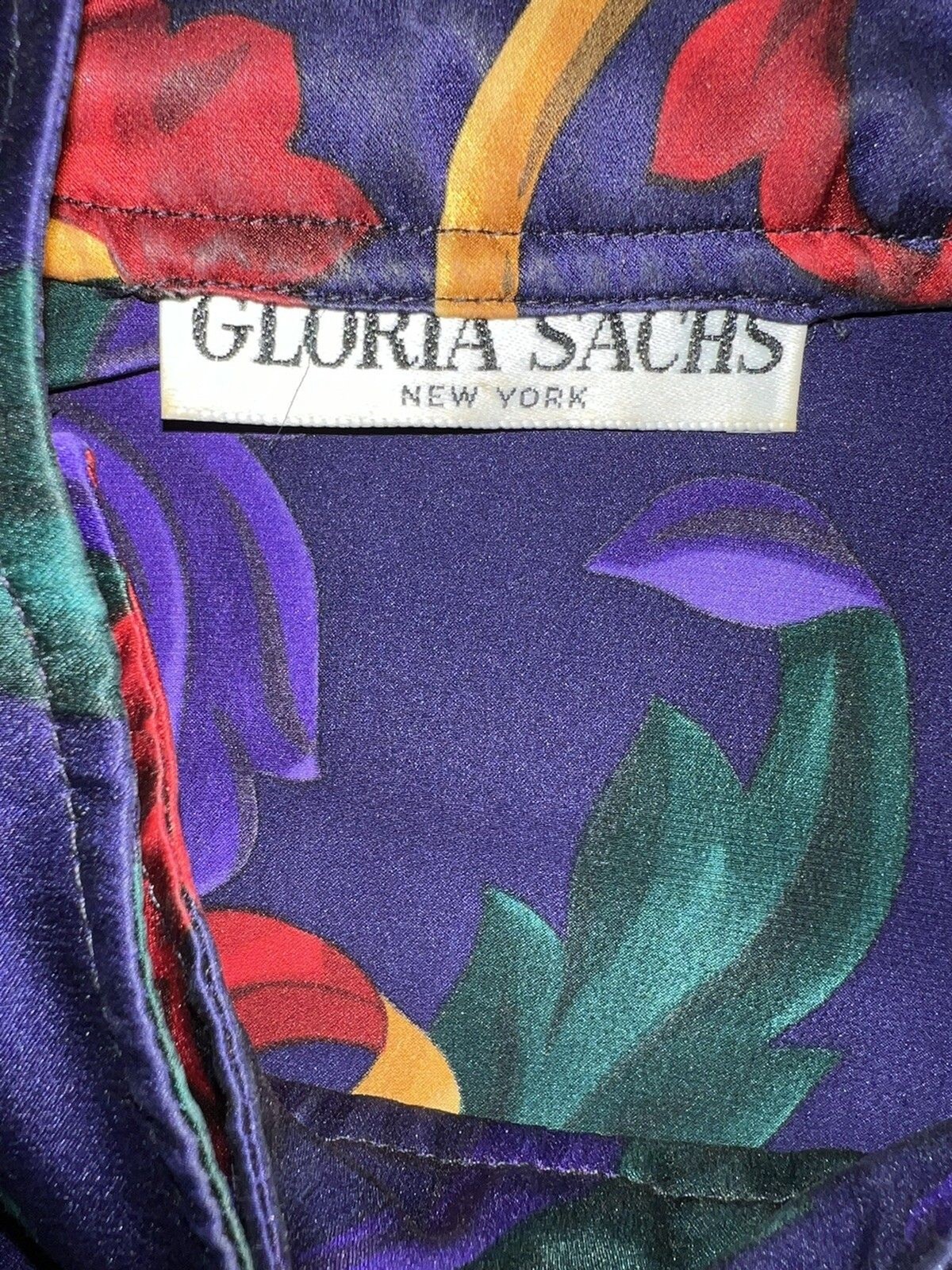Gloria Sachs Multicolored Floral & Swirl green Red purple Button Up blouse Sz 10