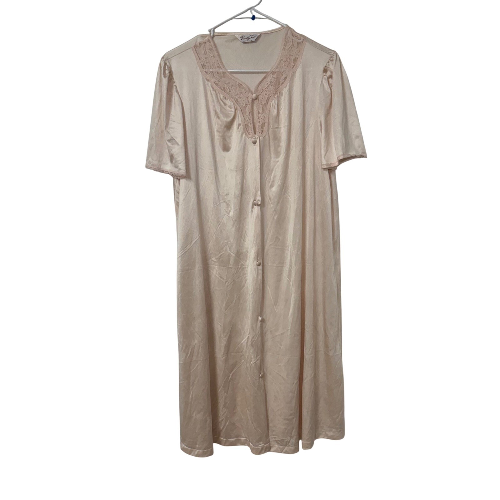 80s Vanity Fair Vintage Nightgown Light Pink Lace Trim Nylon USA Size M Coquette