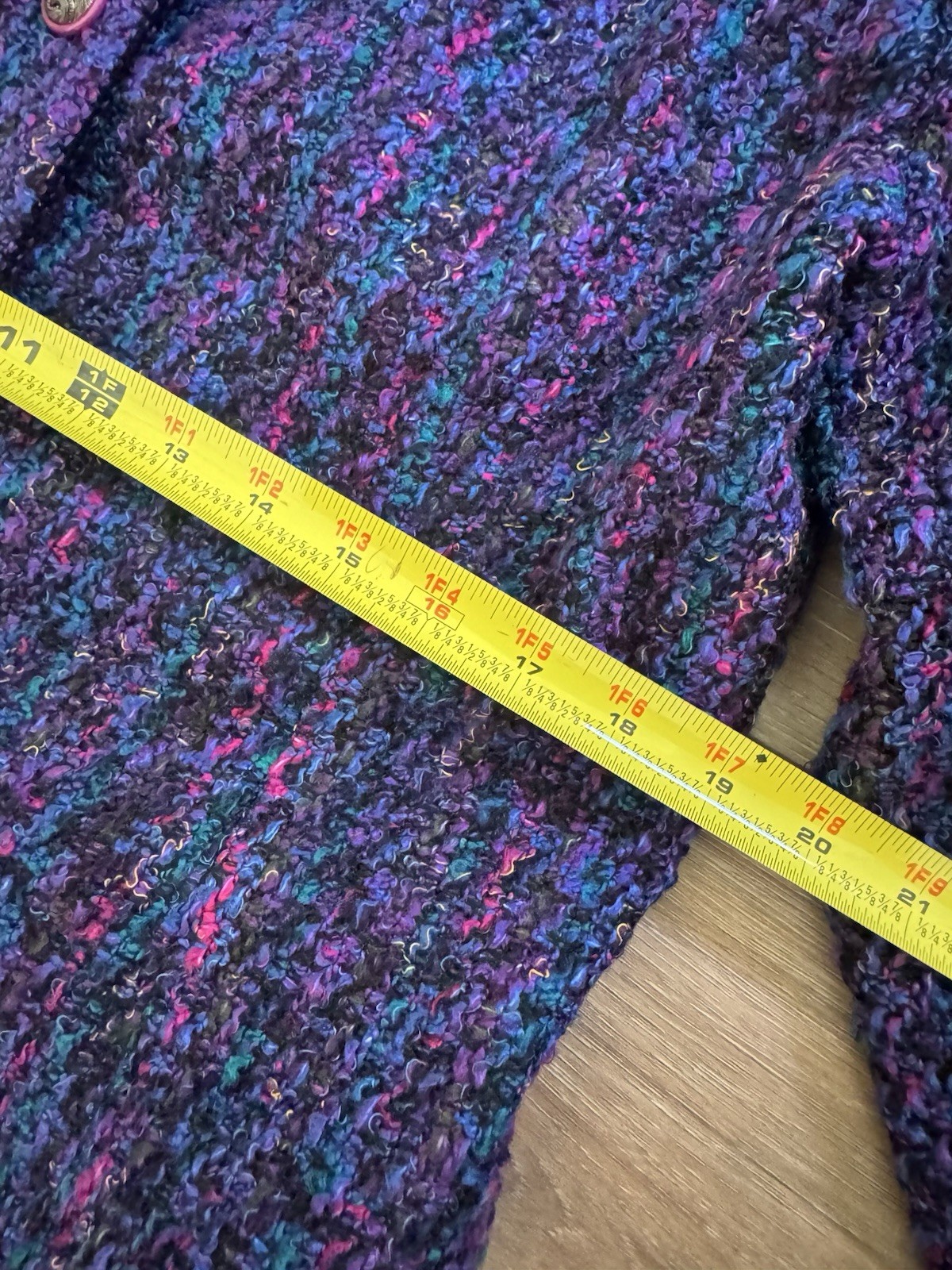 Vintage 80s Lucia Petites Purple Tweed Cropped Blazer Large Multicolored Bouclé