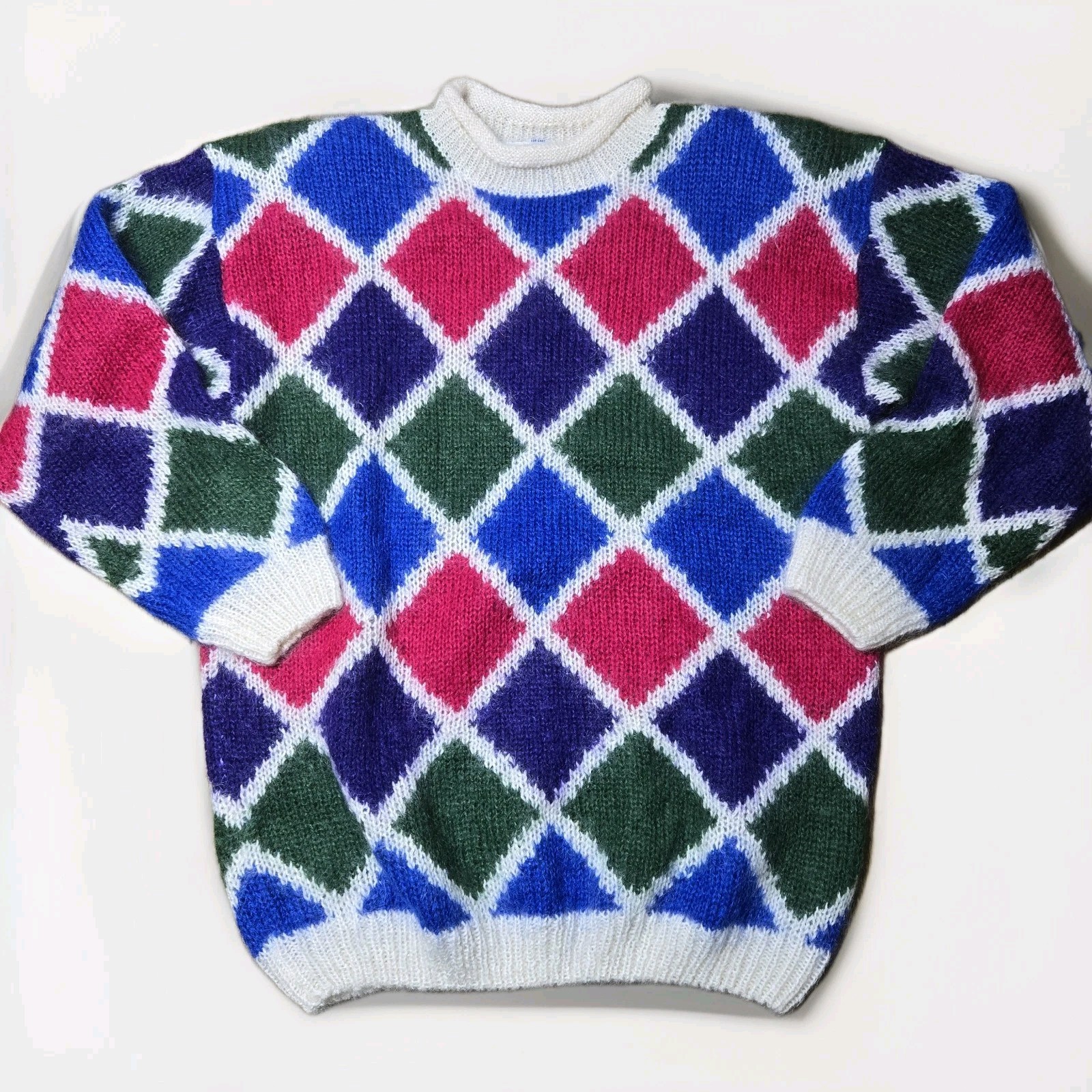 vtg 80s Geometric Diamonds Mohair Sweater Hasting & Smith Size Large