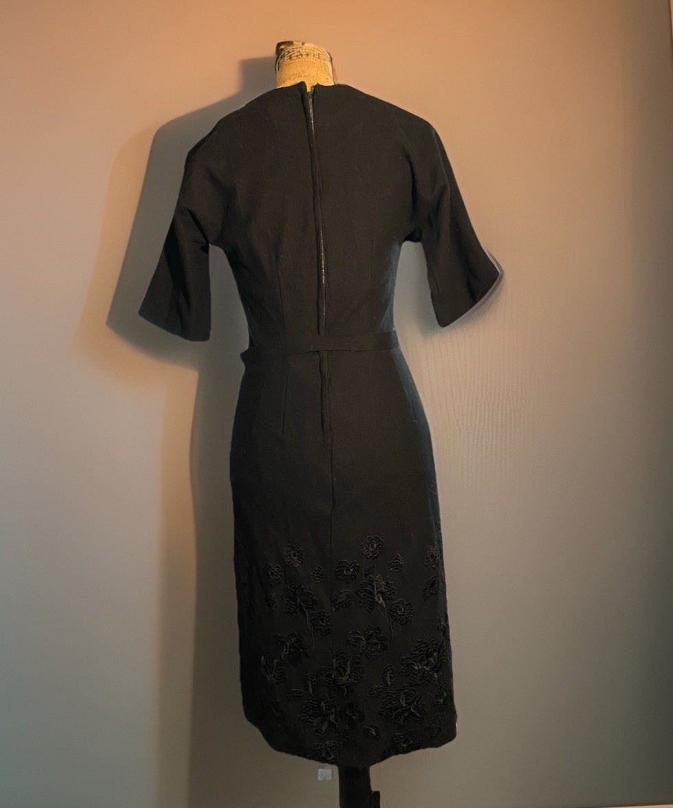 Vintage 1950’s Henry Rosenfield Black Wool Short Sleeve Dress