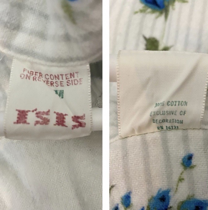 Vintage 1960s Blue Rose Floral Cotton Flannel Nightgown M Lace Trim USA