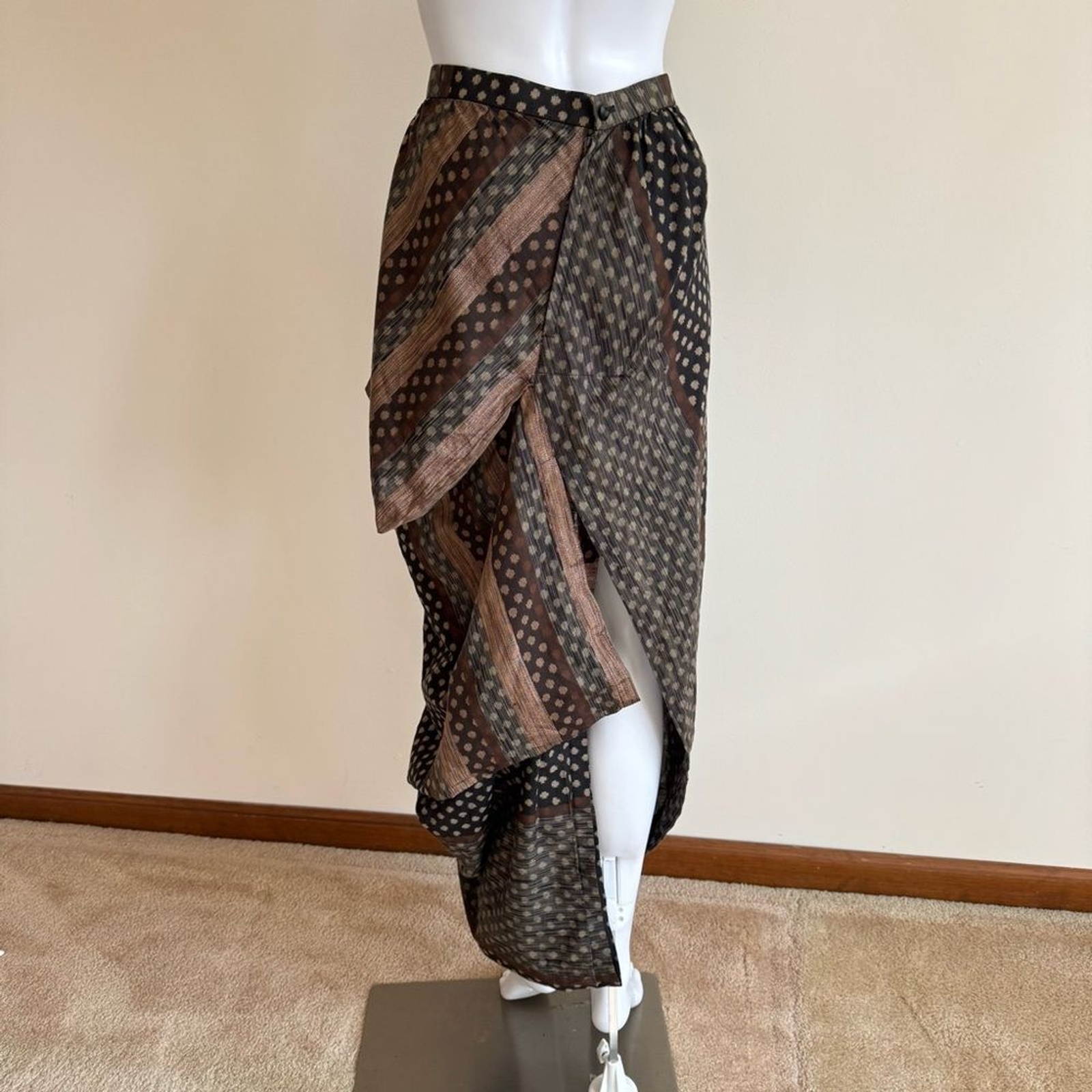 Issey Miyake Rare Runway Brown Black Asymmetric Skirt Silk Cotton Metallic