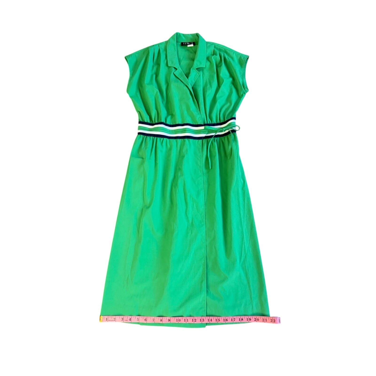 Vintage DW3 Fashions Wrap Dress Women Large Kelly Green Striped Waist ILGWU USA