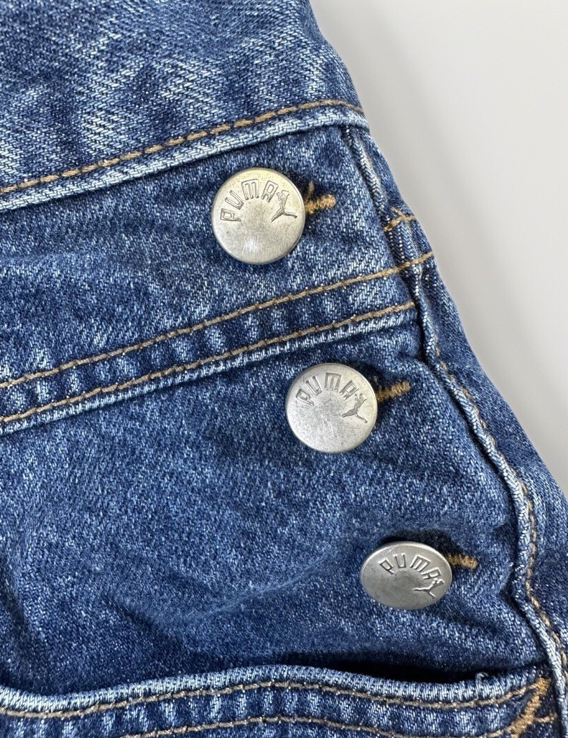 VTG PUMA Denim Skirt |Y2K Logo Button Mini Size 7 High Waist Jean Skirt