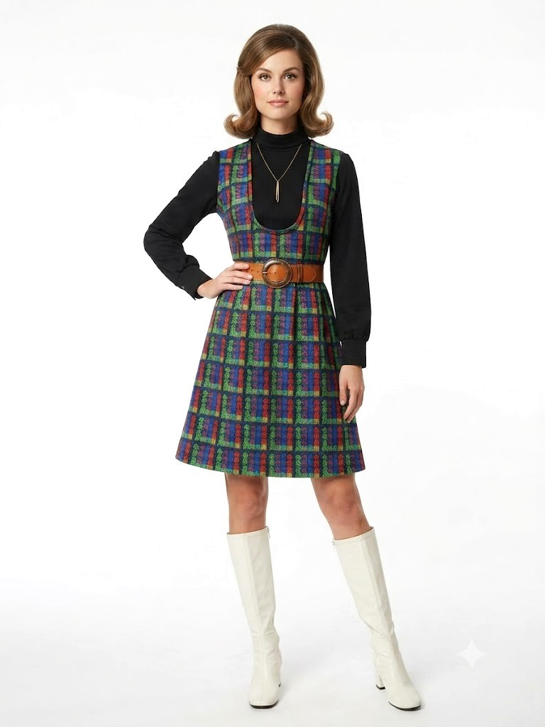 Vintage70s It’s Better Mod Geo Rainbow Print Pinafore Jumper Dress 16