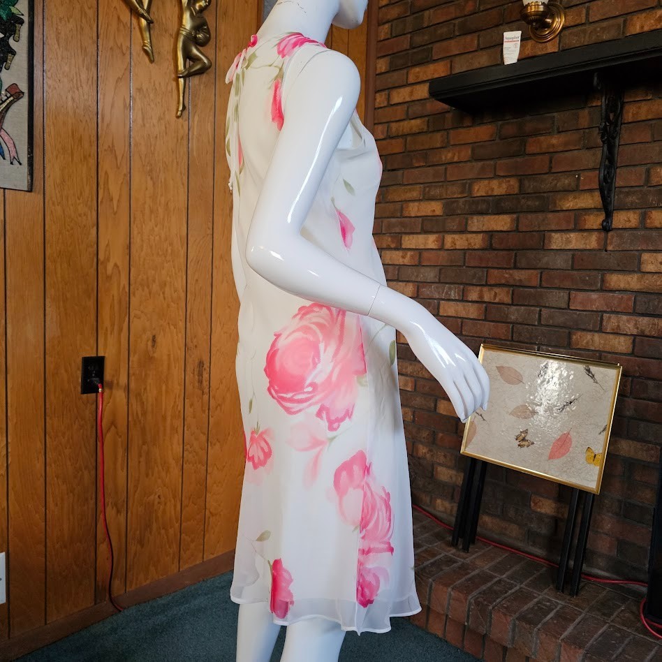 Vtg 90s Y2K Romantic Preppy Grunge Spring Fairy Chiffon Floral Slip Dress S/M