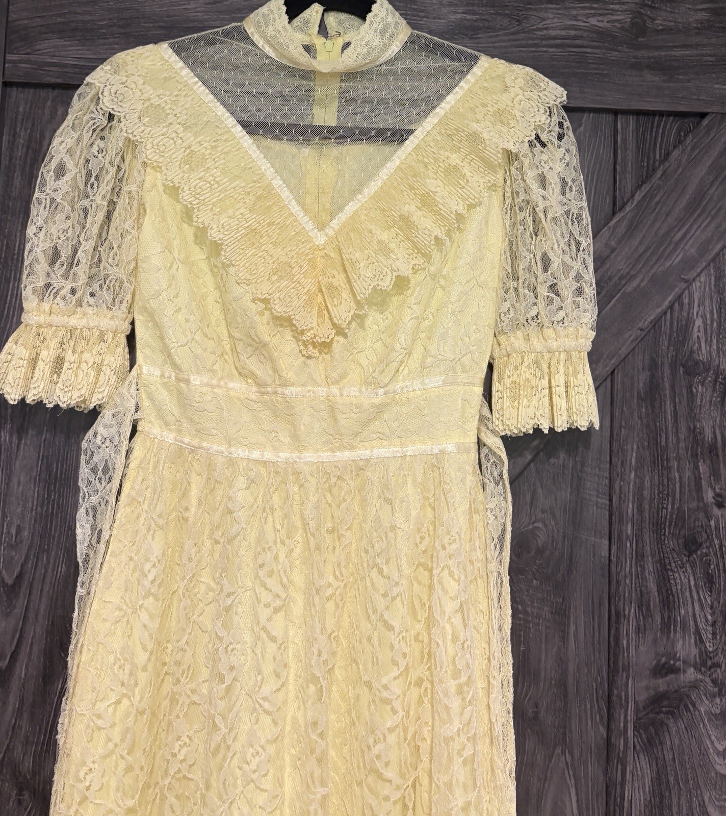 Vintage J.C. Penney Yellow 70s Edwardian Party Prom Dress Gown Sz 7/8 Beautiful!