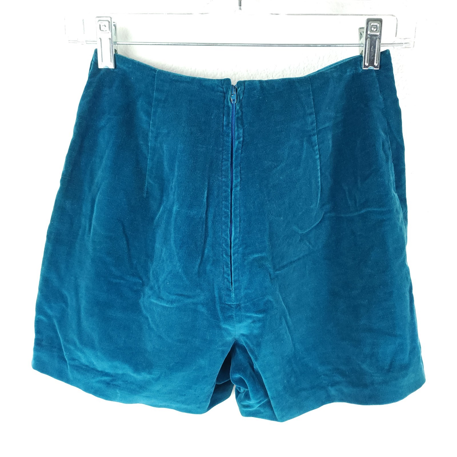 Vtg 60s Mod Go Go Teal Blue Hot Pants Velvet Pin-Up Burlesque Shorts Woodard~XS