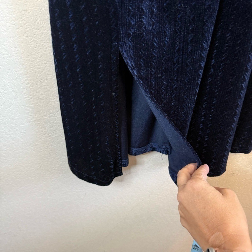 Dark Navy Blue Velvet Surplice Vintage Knee Length Dress Size Large
