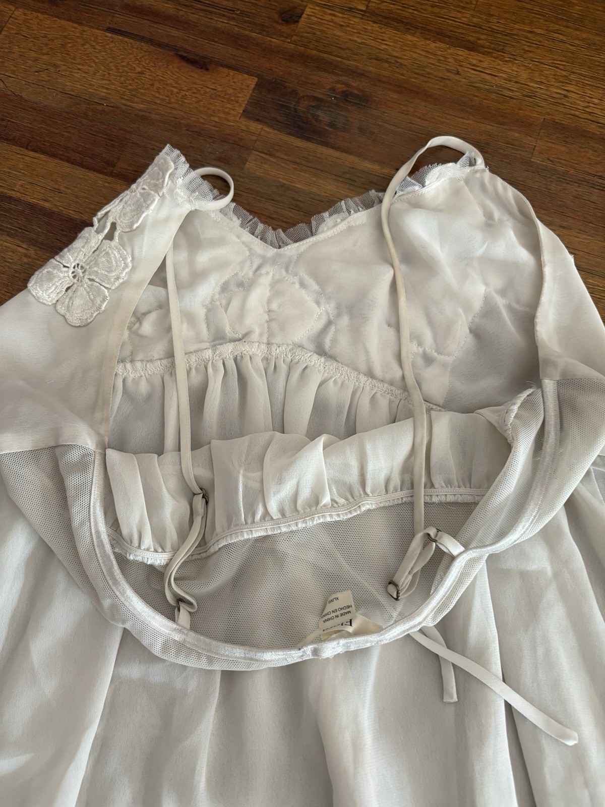 Vintage Flora Sheer Camisole XL Light Gray Babydoll Nightie Floral Design 1990s