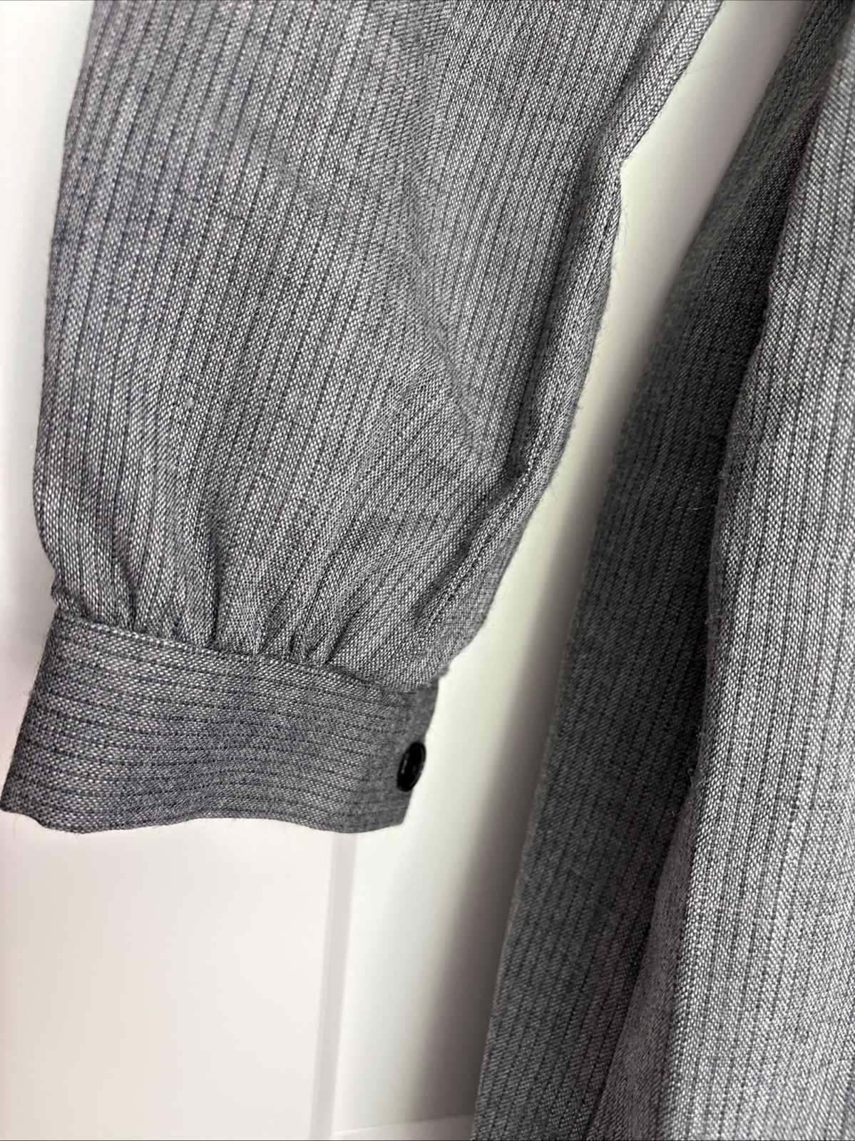 Vintage Grey Pinstripe Dress I Magnin Sz Classic White Collar Red Pocket Scarf