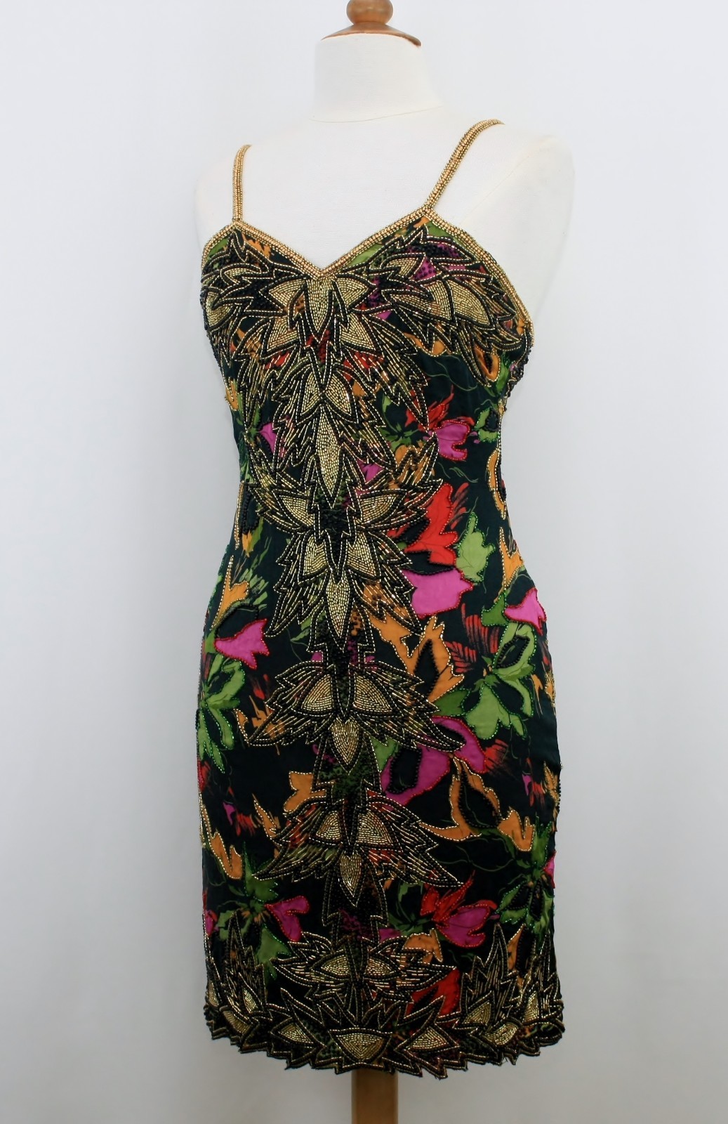 Jasdee Vintage Beaded & Pearl Dress Hand Work & Hand Print On Silk Style 2077M