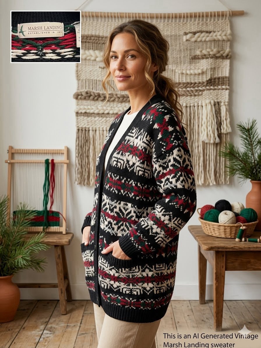 VTG Marsh Landing Coax Chunky Knit Cardigan Sweater Cottagecore Fairy Black L
