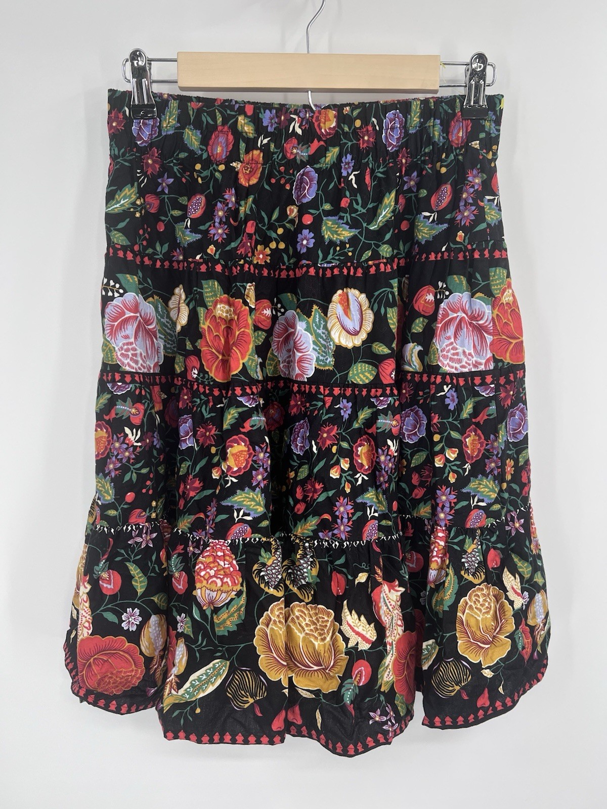 VTG 90s Passports By Pier One Dark Floral Tiered Mini Skirt L Boho