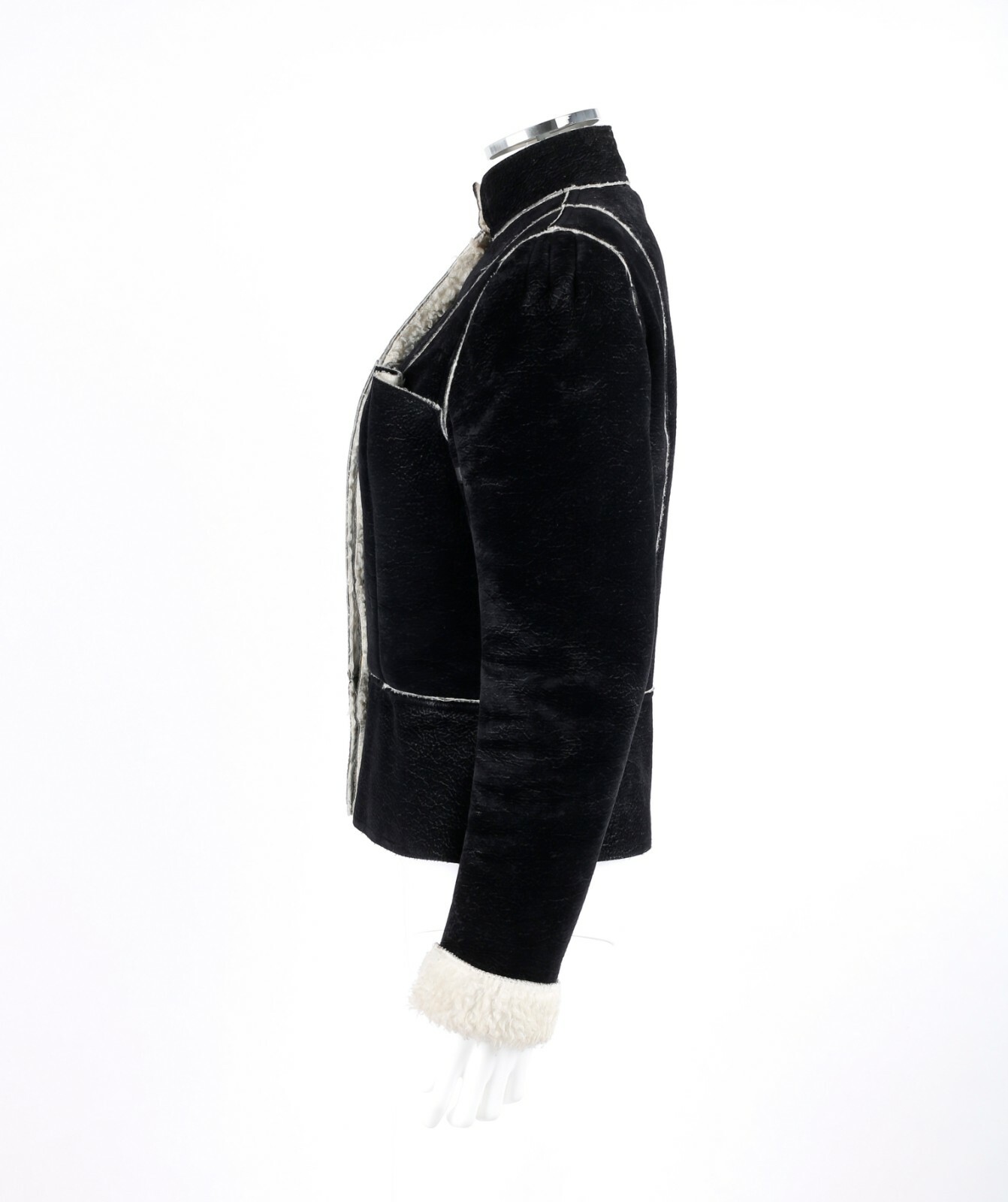 ALEXANDER McQUEEN A/W 1999 Black Cream Shearling Sherpa Panel Jacket Coat