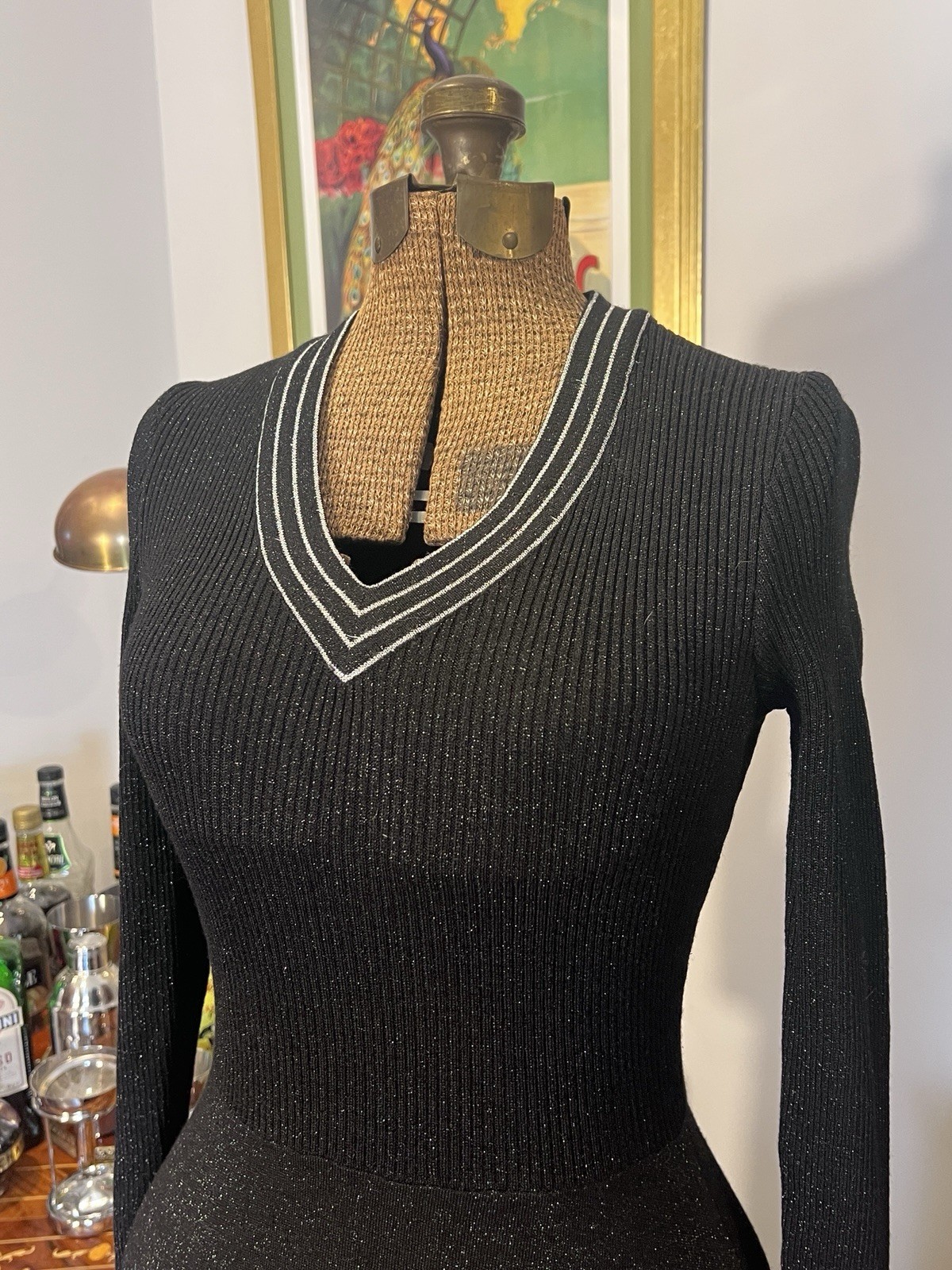 Vintage Cyn Les Black Long Sleeve Knit Dress