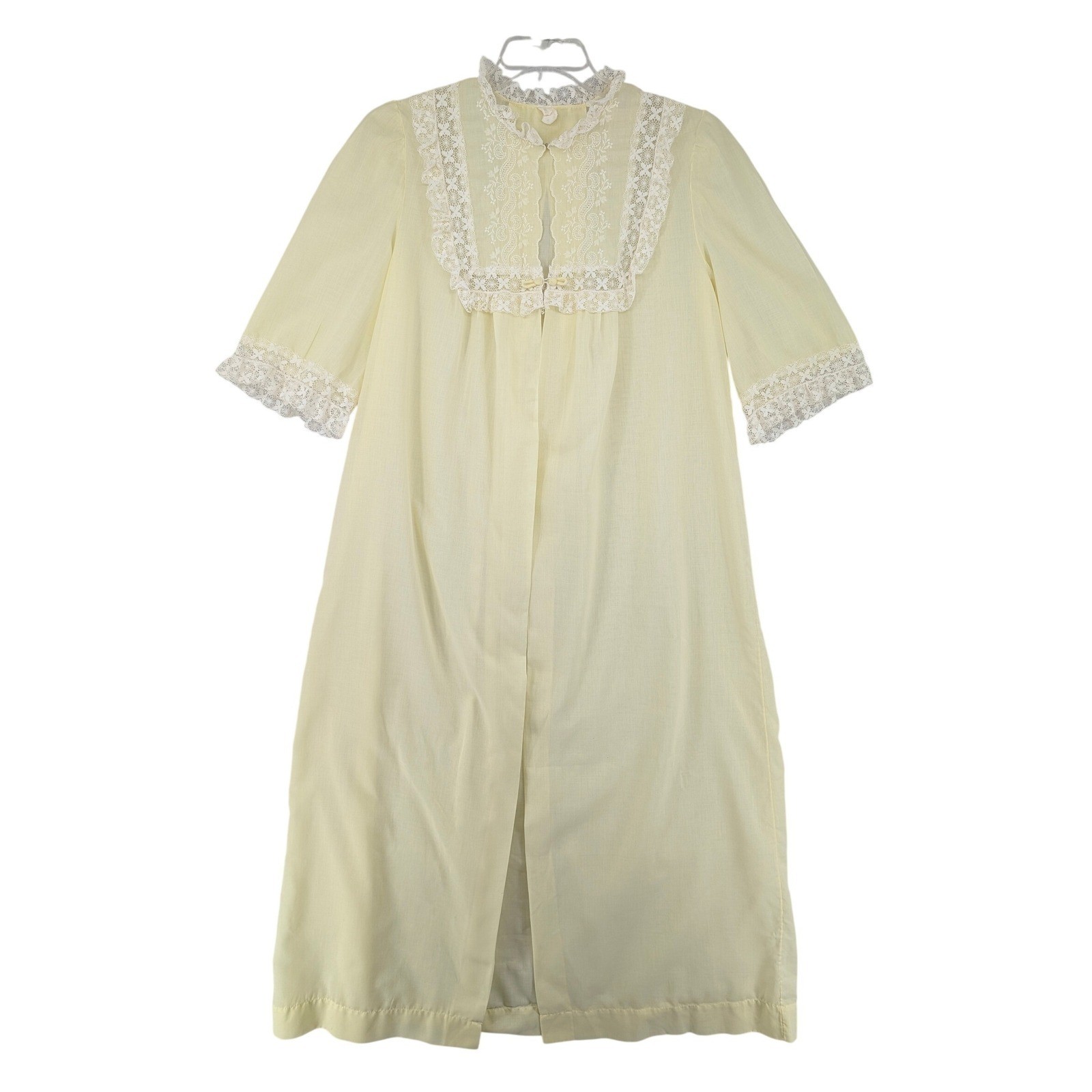Med Vintage Pale Yellow Lace Embroidered Barbizon Nightgown Robe Maxi