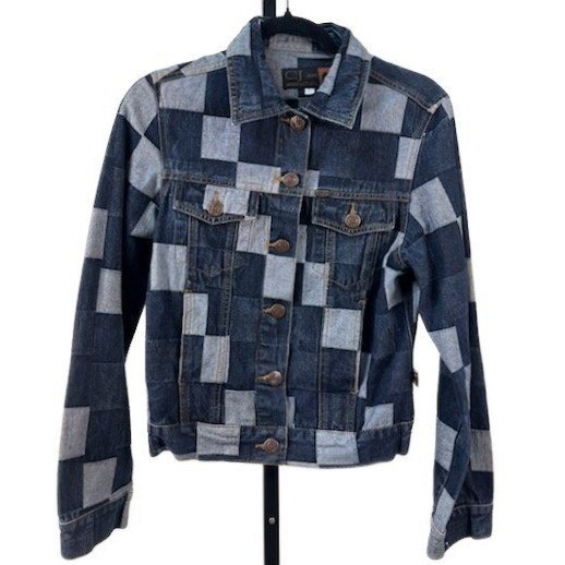 Vintage CJ Jeans Crest Women’s Medium Blue Checkered Colorblock Denim Jacket