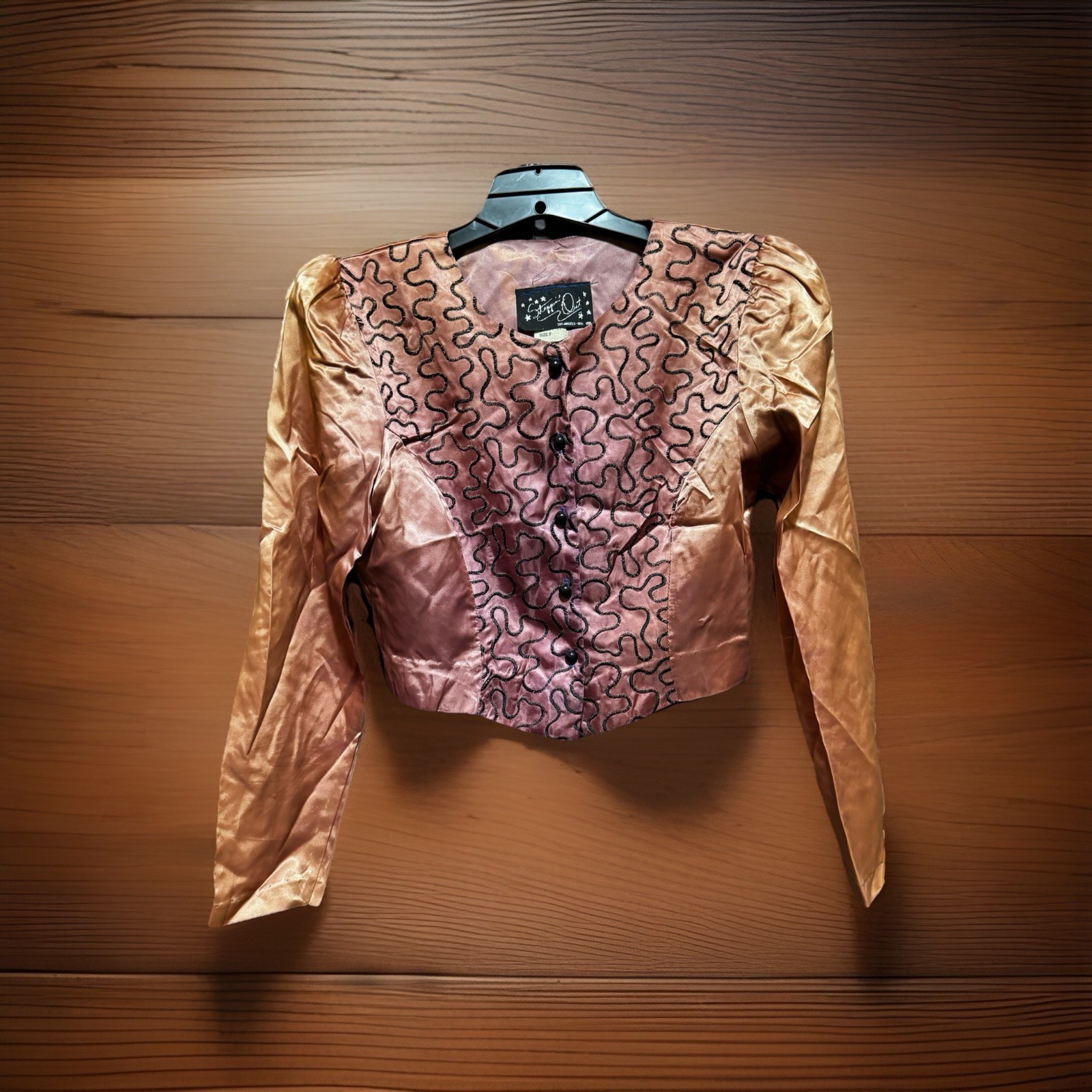 Steppin’ Out Satin Embellished Top Size 7 Party Clubbing Long Sleeve Vtg 1980s