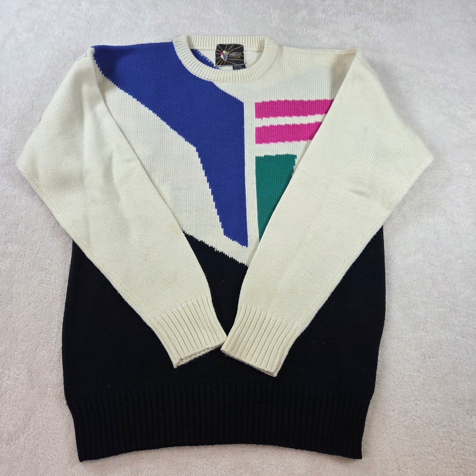Tyrolia by Head Vintage 80s Geometric Colorblock Wool Blend Sweater Womens L
