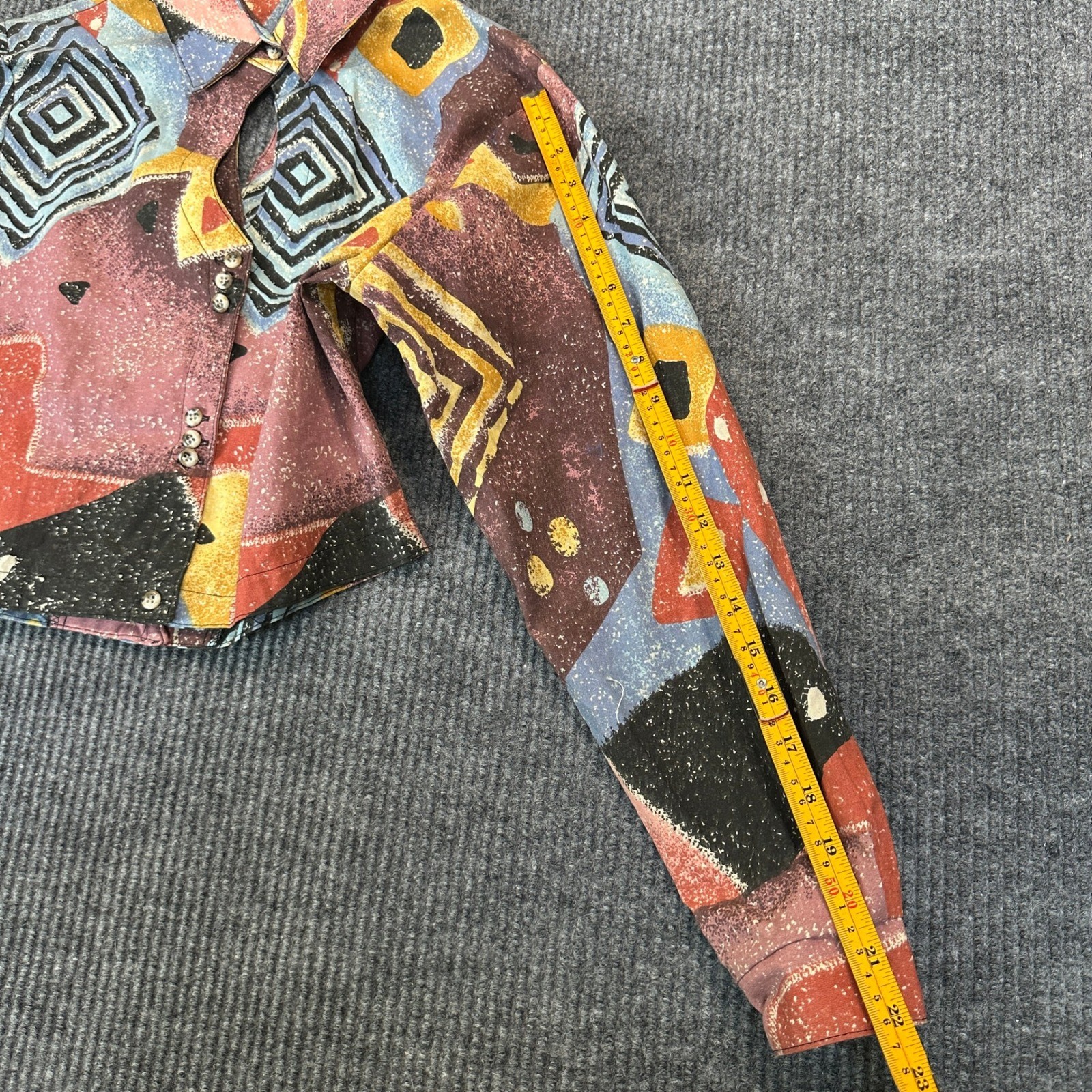 Unbranded Women Vintage Abstract Geometric Cropped Blouse M Multi Keyhole Detail