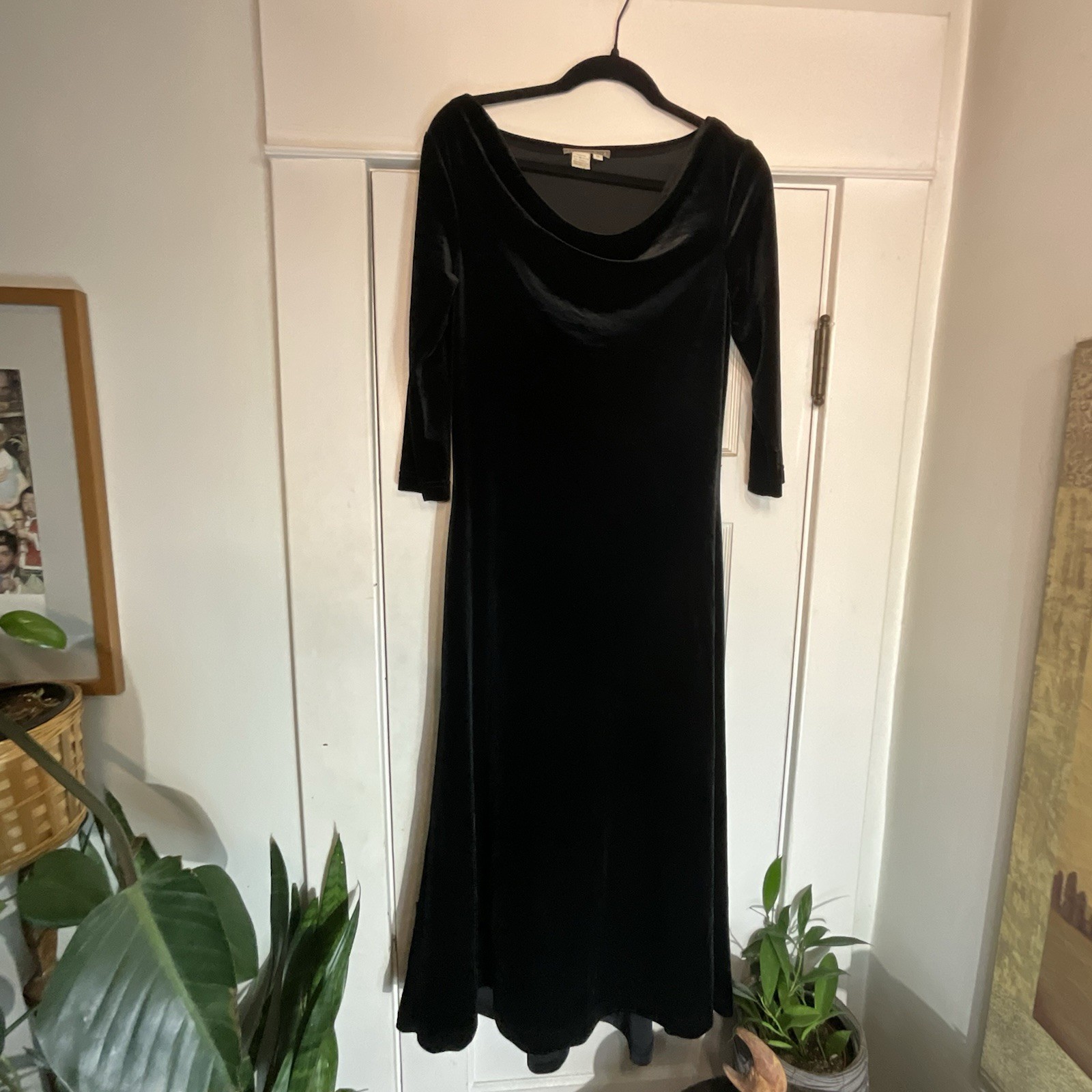 Vintage Isabella Bird Black Velvet Cowl Neck Full Length Gown