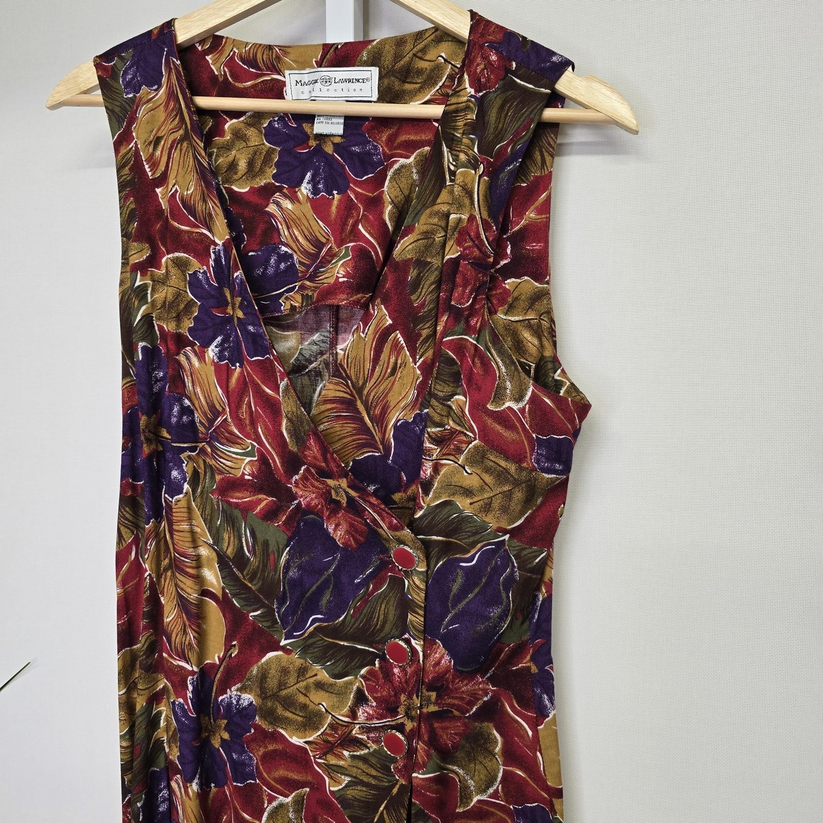 Maggie Lawrence Vintage 90s Floral Rayon Sleeveless Maxi Dress Red Purple 12