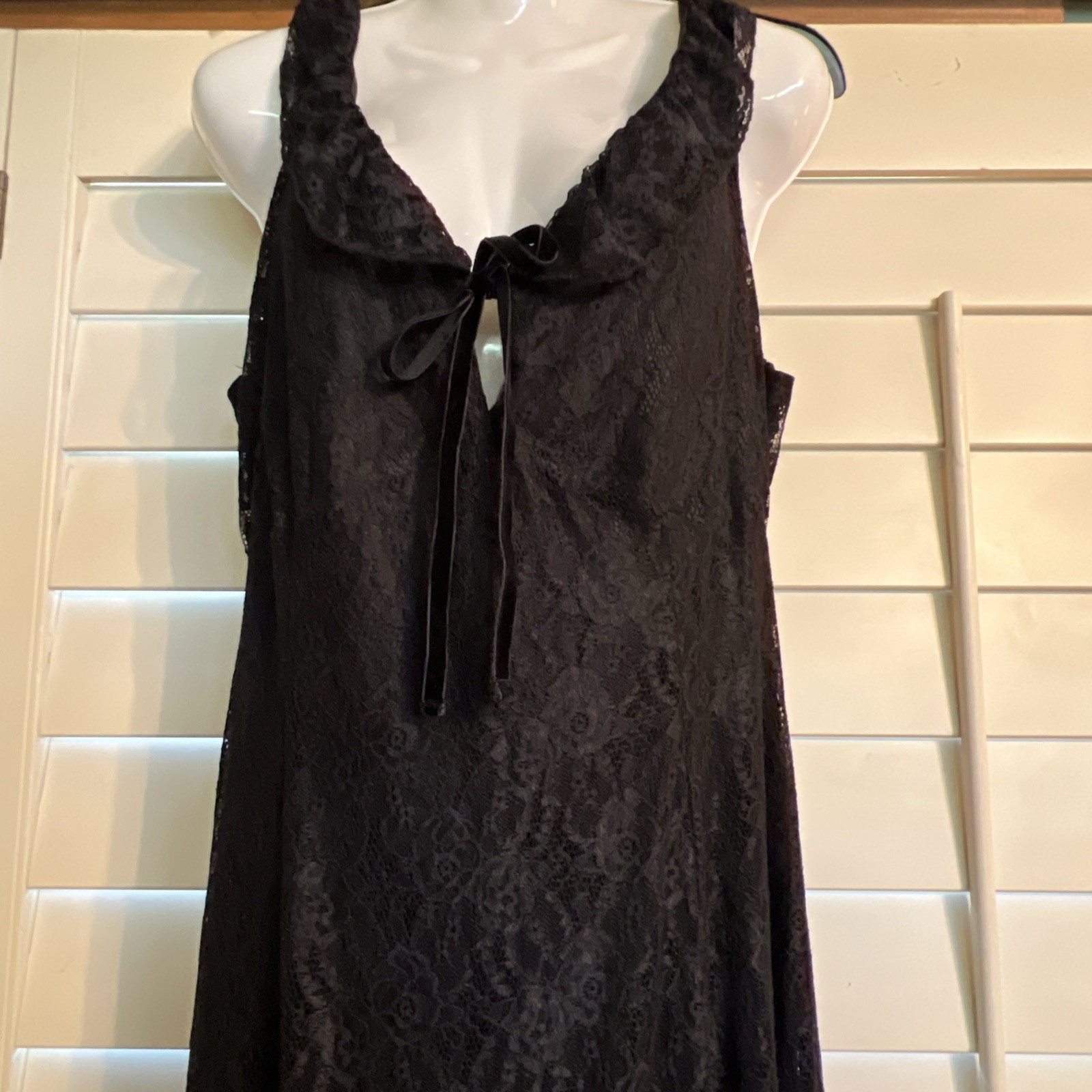Black Lace Maxi Slip Dress Flowy Goth Sheer Layer Witchy Halloween