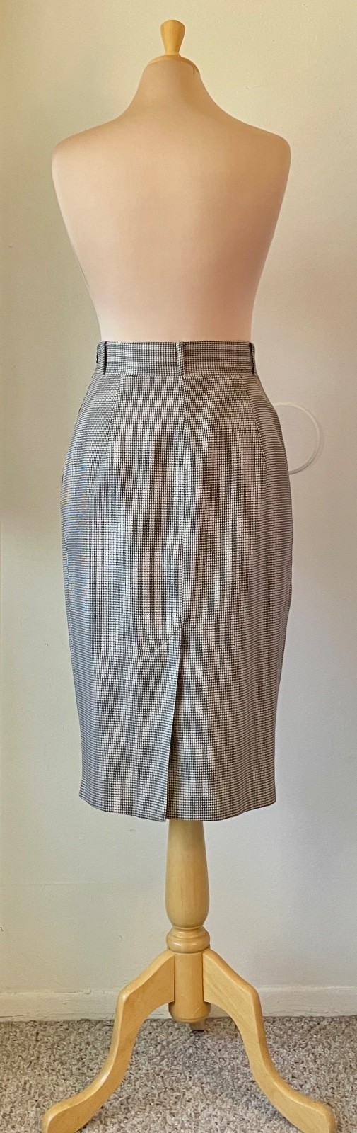 Vintage 90s Norma Kamali 6/8 Houndstooth Peplum Skirt Suit Brown Satin Trim