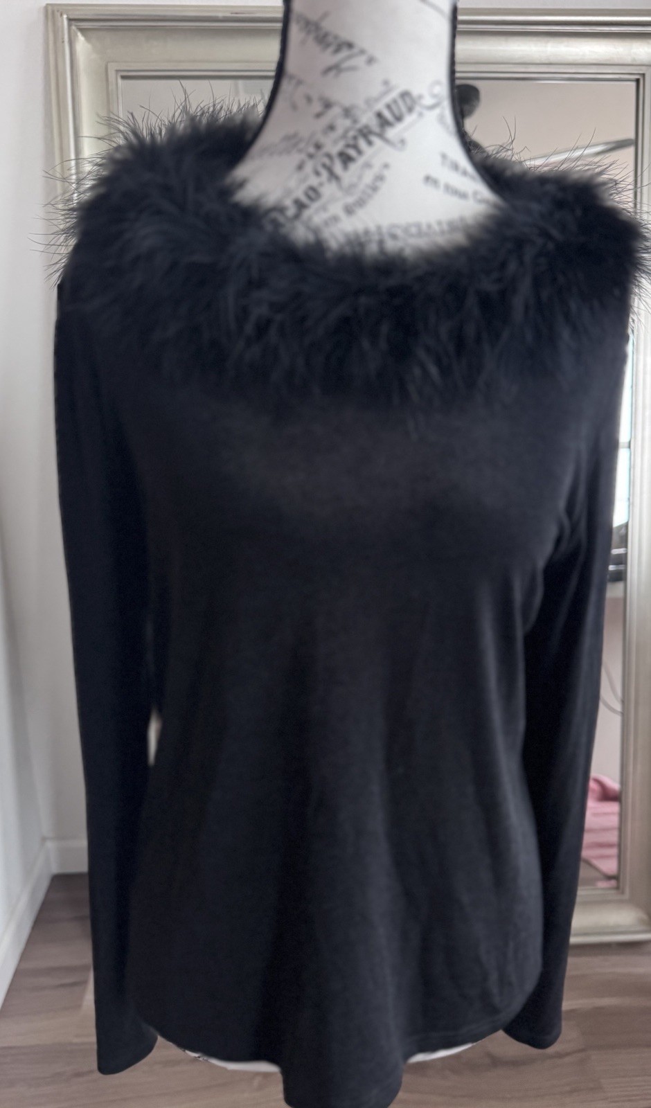 vintage 90s Y2K claudia richard faux fur collar Stretch top Whimsy Goth Size M