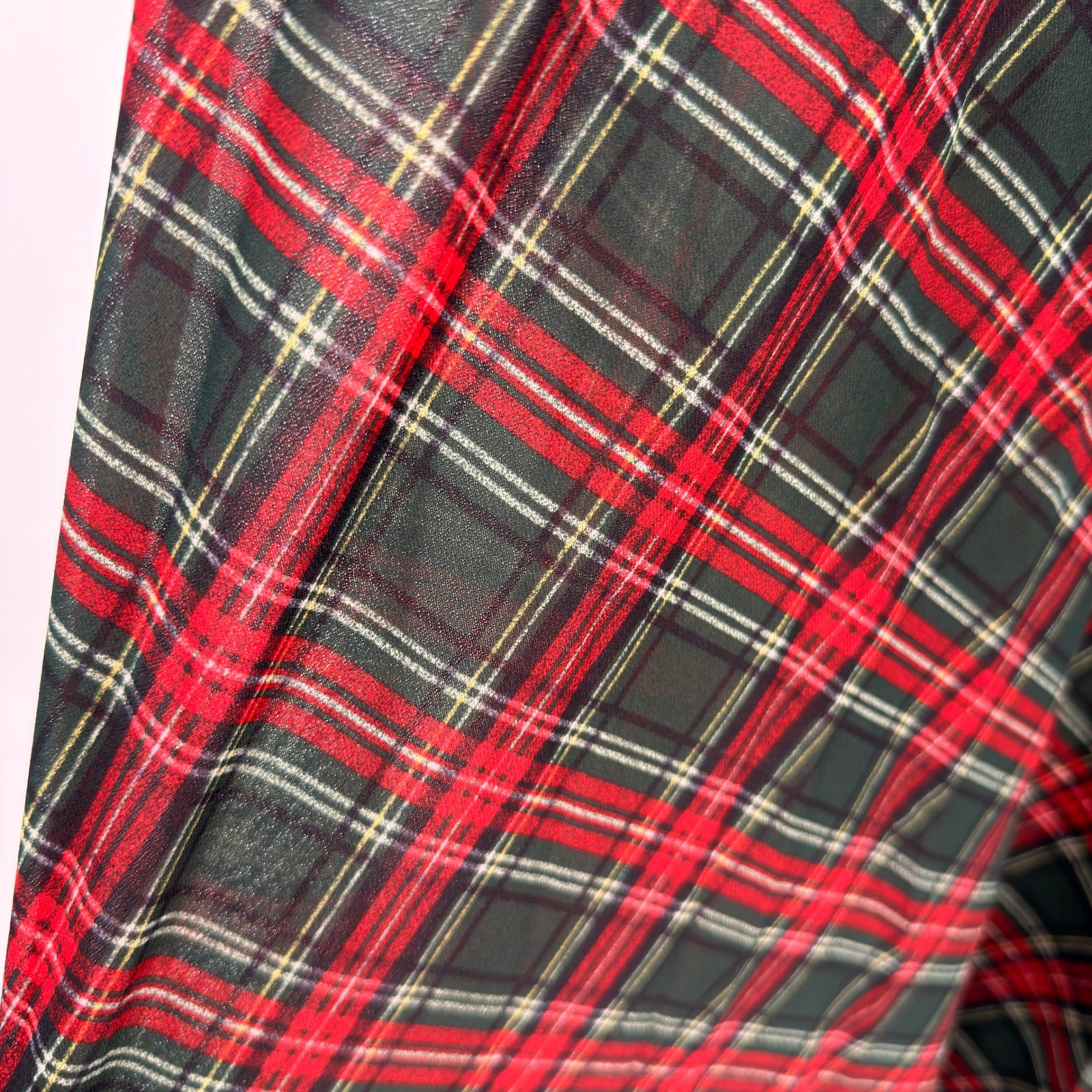 ILGWU Vintage Plaid Midi Dress Women Large Red Green Ruffle Peter Pan 70s 80s
