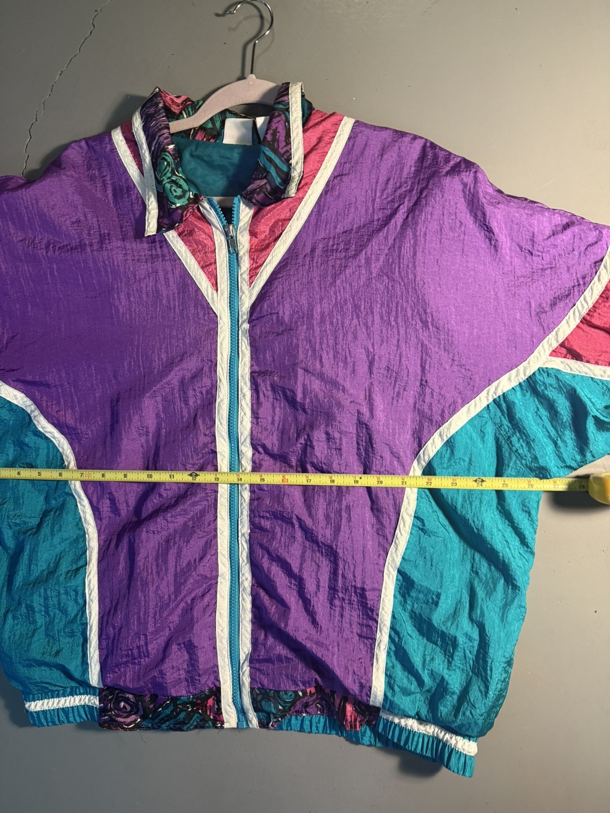 80s/90s Windbreaker Ladies Size XL Retro Funky Bright Teal and Purple Vintage