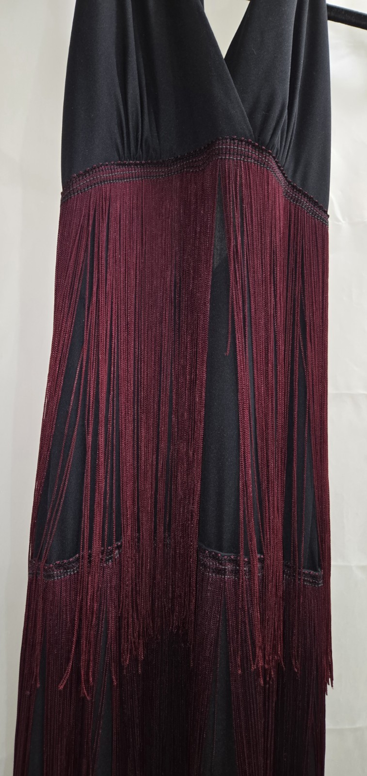 Vintage Womens Jack Hartley 70s Flapper Halter Dress Black/Burgundy Size Sm