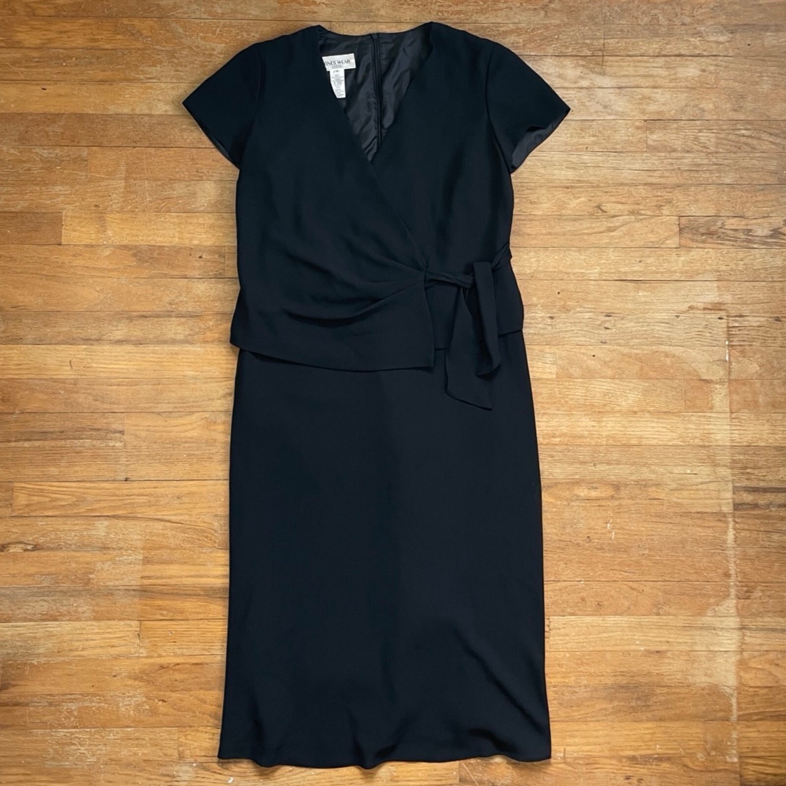 Vintage Black Crepe Maxi Dress Womens Size Large 1990s Surplice Bodice A-Line